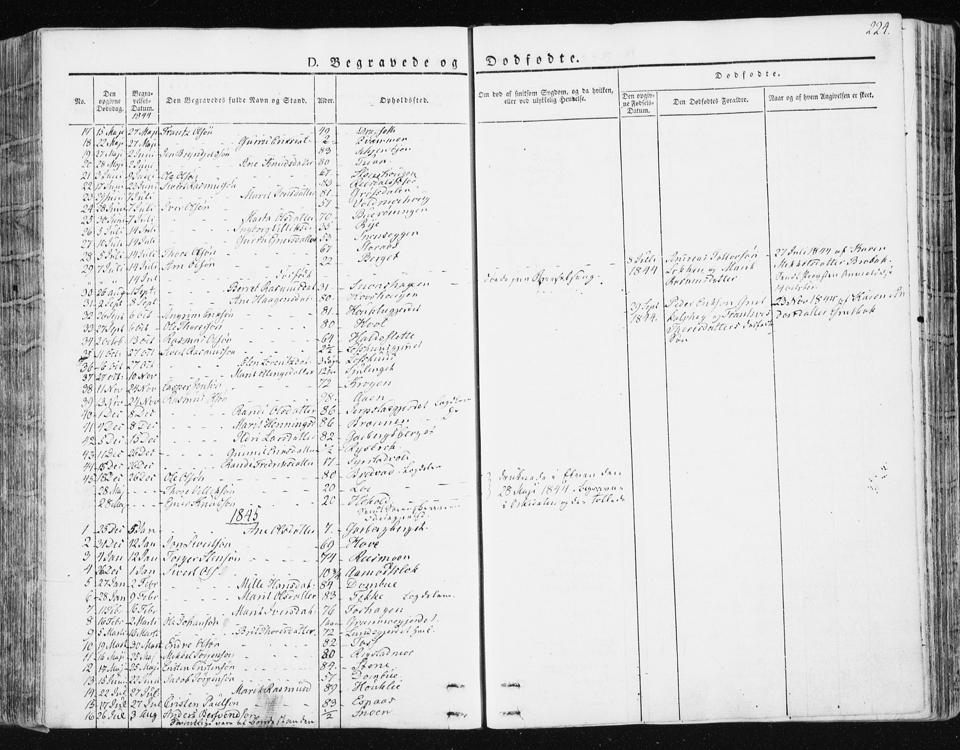 Ministerialprotokoller, klokkerbøker og fødselsregistre - Sør-Trøndelag, AV/SAT-A-1456/672/L0855: Parish register (official) no. 672A07, 1829-1860, p. 224