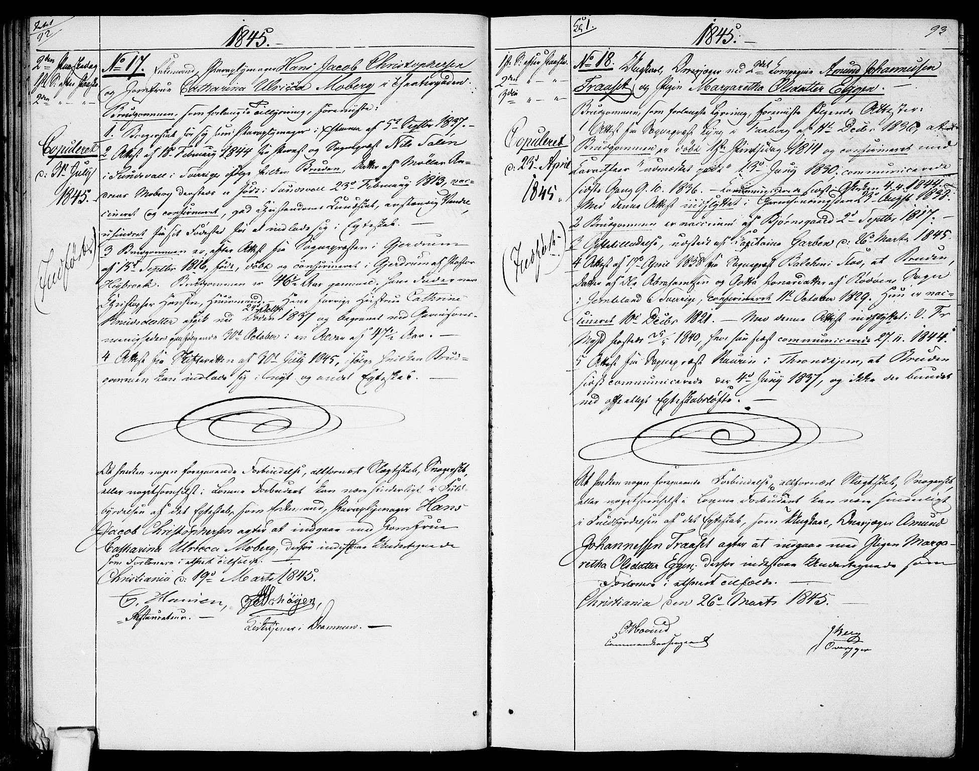 Garnisonsmenigheten Kirkebøker, AV/SAO-A-10846/H/Ha/L0005: Banns register no. I 5, 1844-1856, p. 92-93