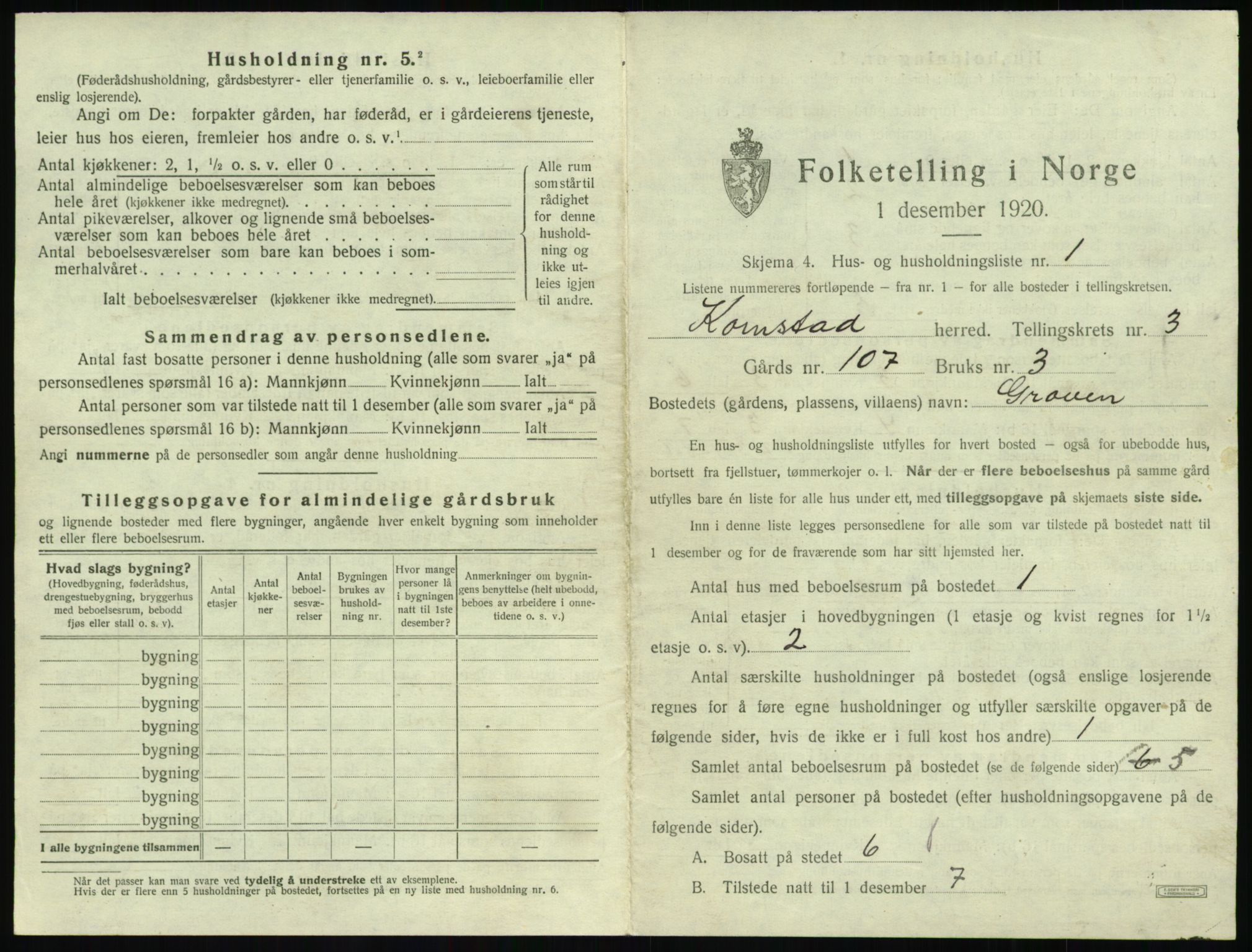 SAT, 1920 census for Kornstad, 1920, p. 213