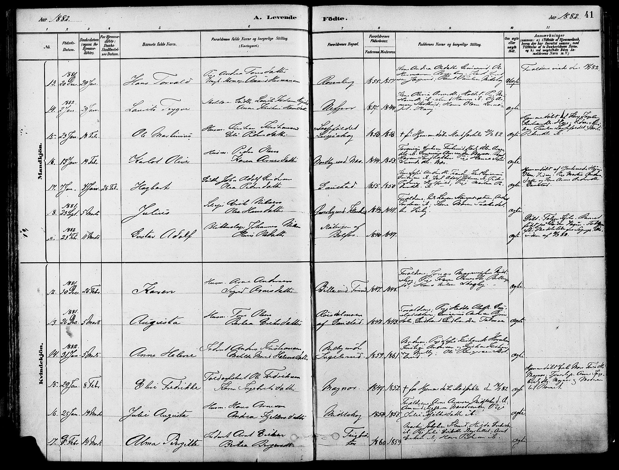 Eidskog prestekontor, SAH/PREST-026/H/Ha/Haa/L0003: Parish register (official) no. 3, 1879-1892, p. 41