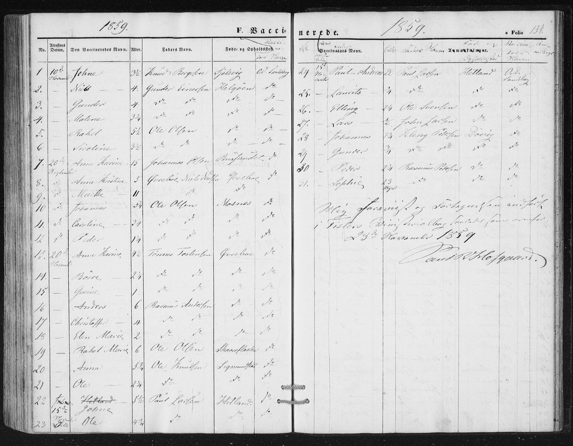 Hjelmeland sokneprestkontor, SAST/A-101843/01/IV/L0010: Parish register (official) no. A 10, 1851-1871, p. 134