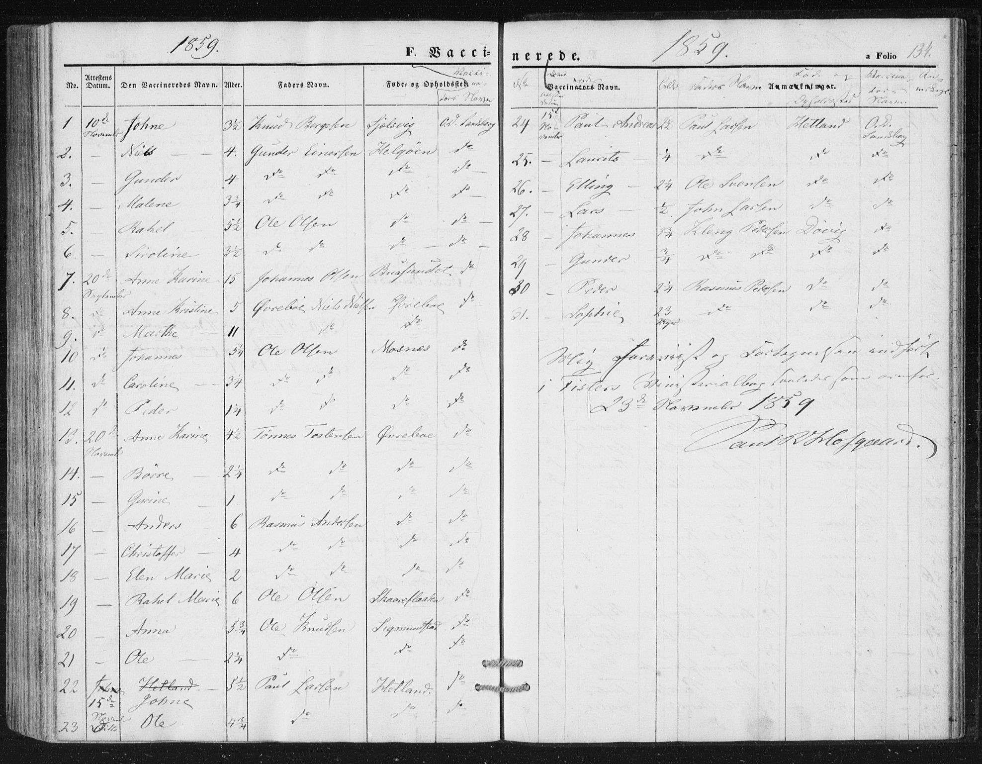 Hjelmeland sokneprestkontor, AV/SAST-A-101843/01/IV/L0010: Parish register (official) no. A 10, 1851-1871, p. 134