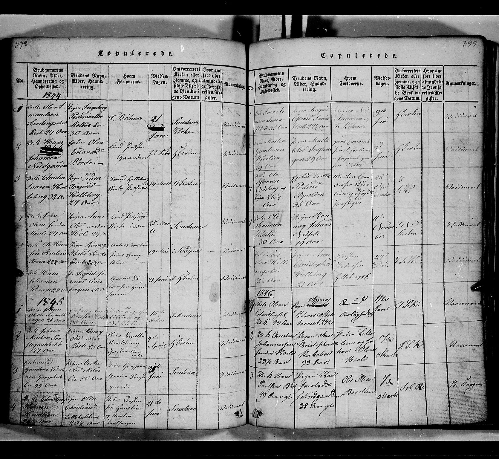Gausdal prestekontor, SAH/PREST-090/H/Ha/Hab/L0002: Parish register (copy) no. 2, 1818-1874, p. 398-399