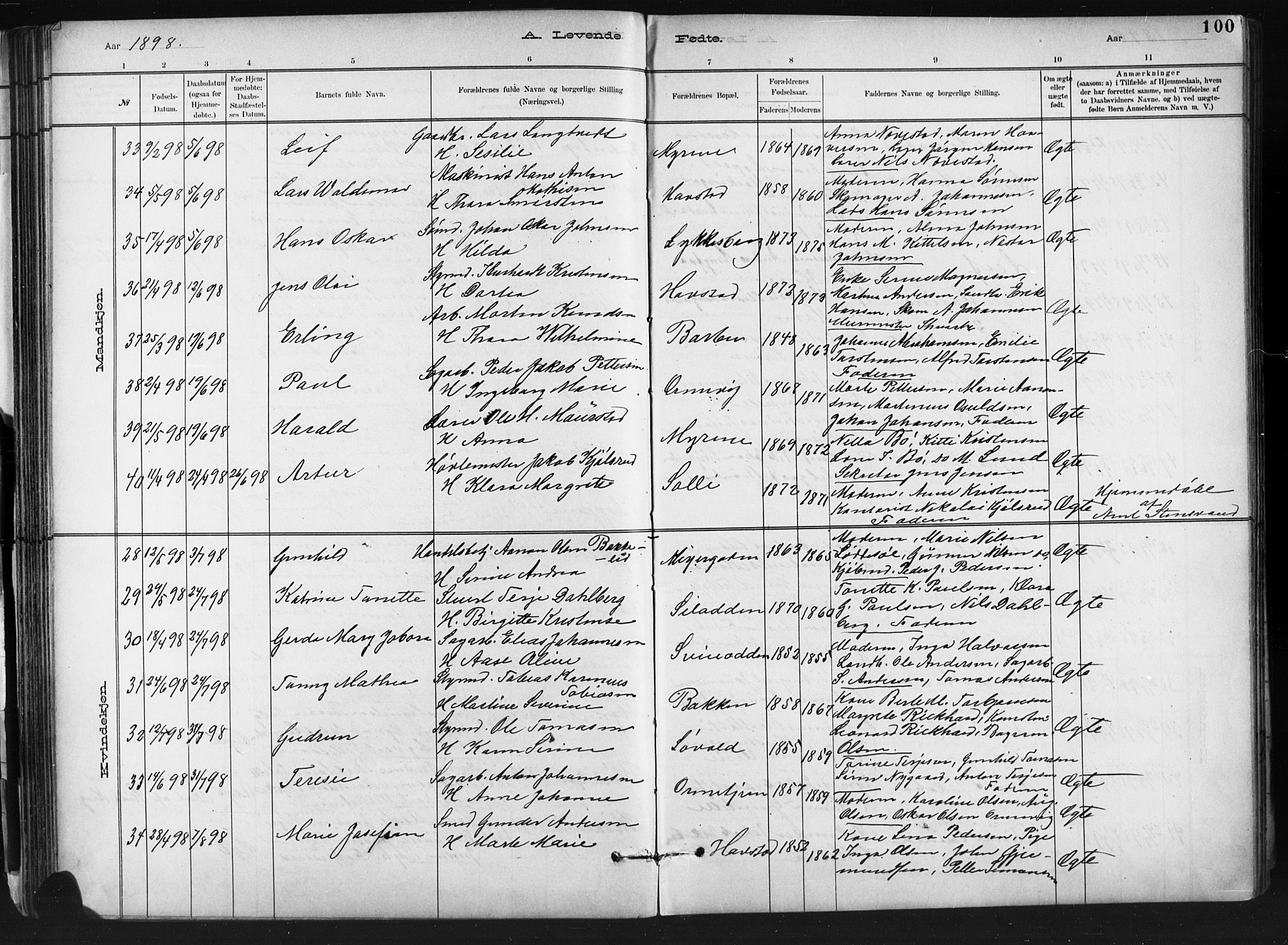 Barbu sokneprestkontor, AV/SAK-1111-0003/F/Fb/L0002: Parish register (copy) no. B 2, 1890-1922, p. 100