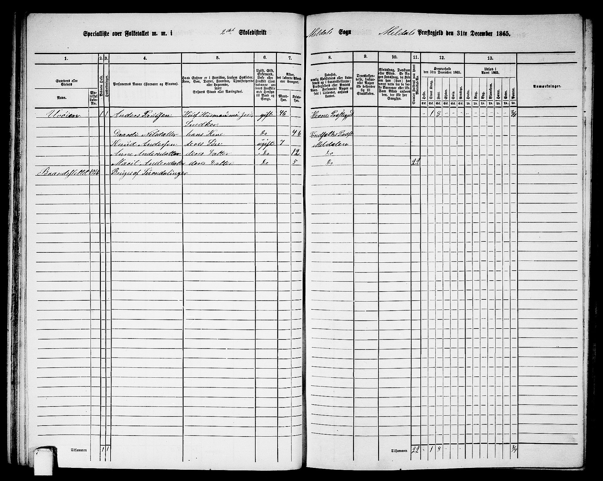 RA, 1865 census for Meldal, 1865, p. 65