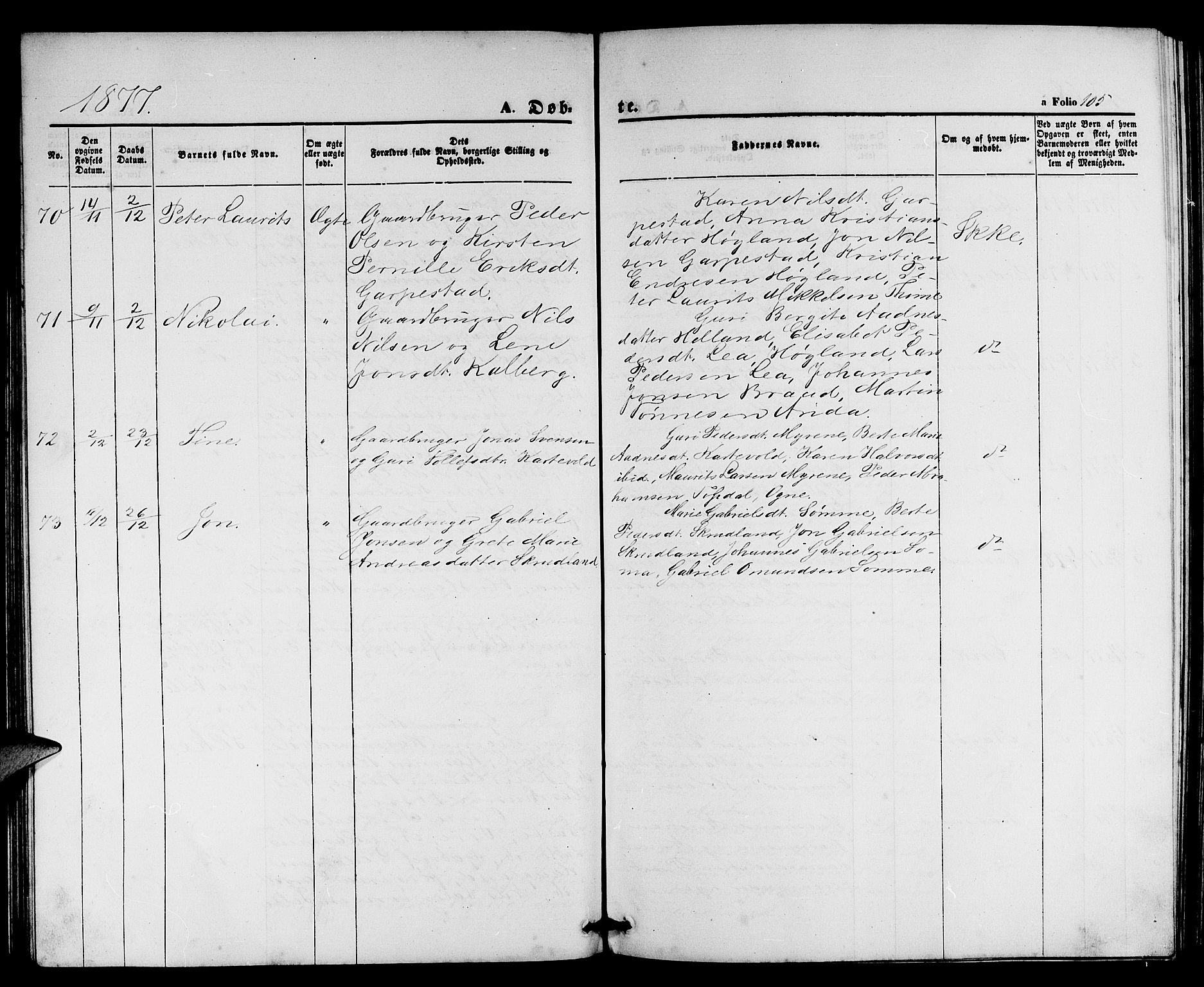 Lye sokneprestkontor, AV/SAST-A-101794/001/30BB/L0004: Parish register (copy) no. B 4, 1868-1878, p. 105