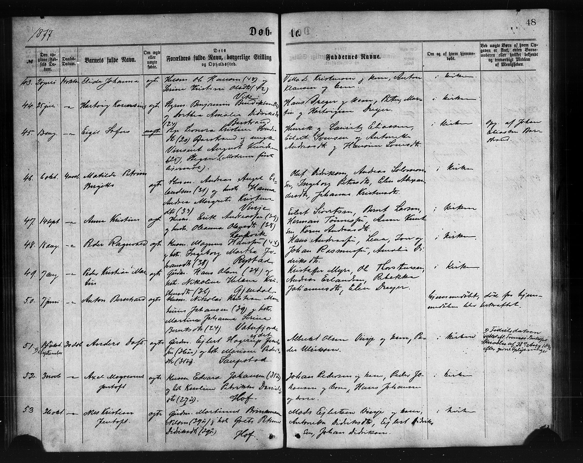 Ministerialprotokoller, klokkerbøker og fødselsregistre - Nordland, AV/SAT-A-1459/876/L1096: Parish register (official) no. 876A02, 1870-1886, p. 48