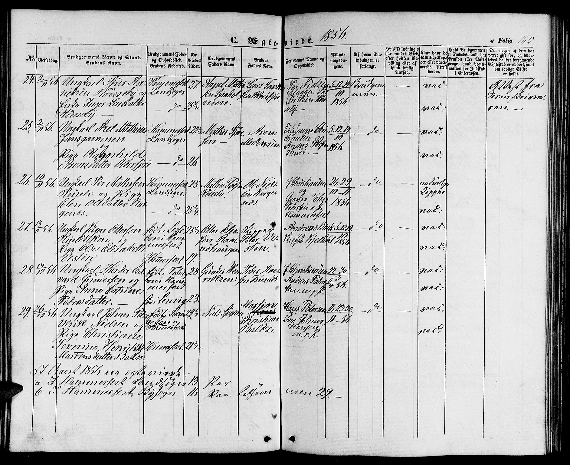 Hammerfest sokneprestkontor, AV/SATØ-S-1347/H/Hb/L0002.klokk: Parish register (copy) no. 2, 1851-1861, p. 165