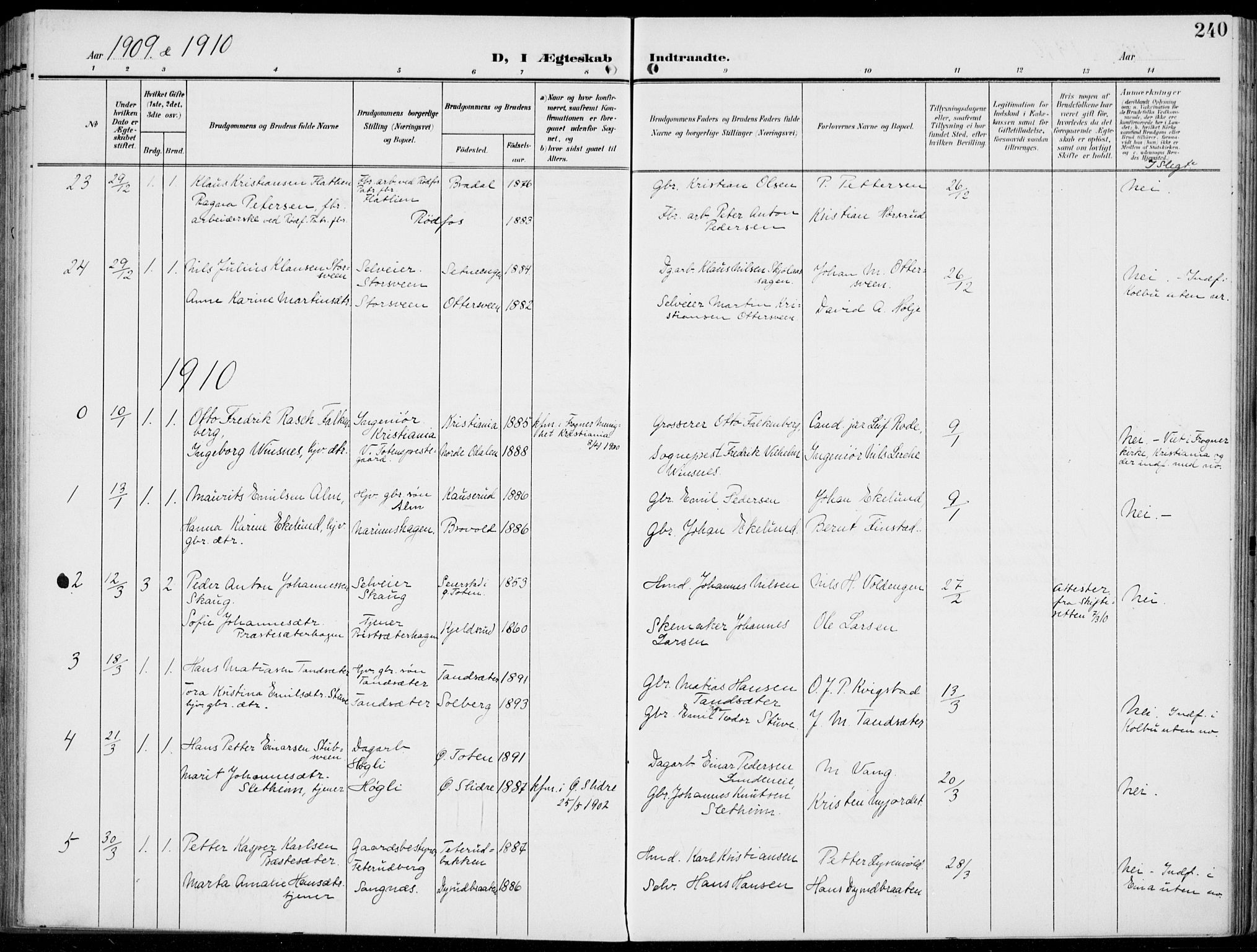 Vestre Toten prestekontor, AV/SAH-PREST-108/H/Ha/Haa/L0014: Parish register (official) no. 14, 1907-1920, p. 240