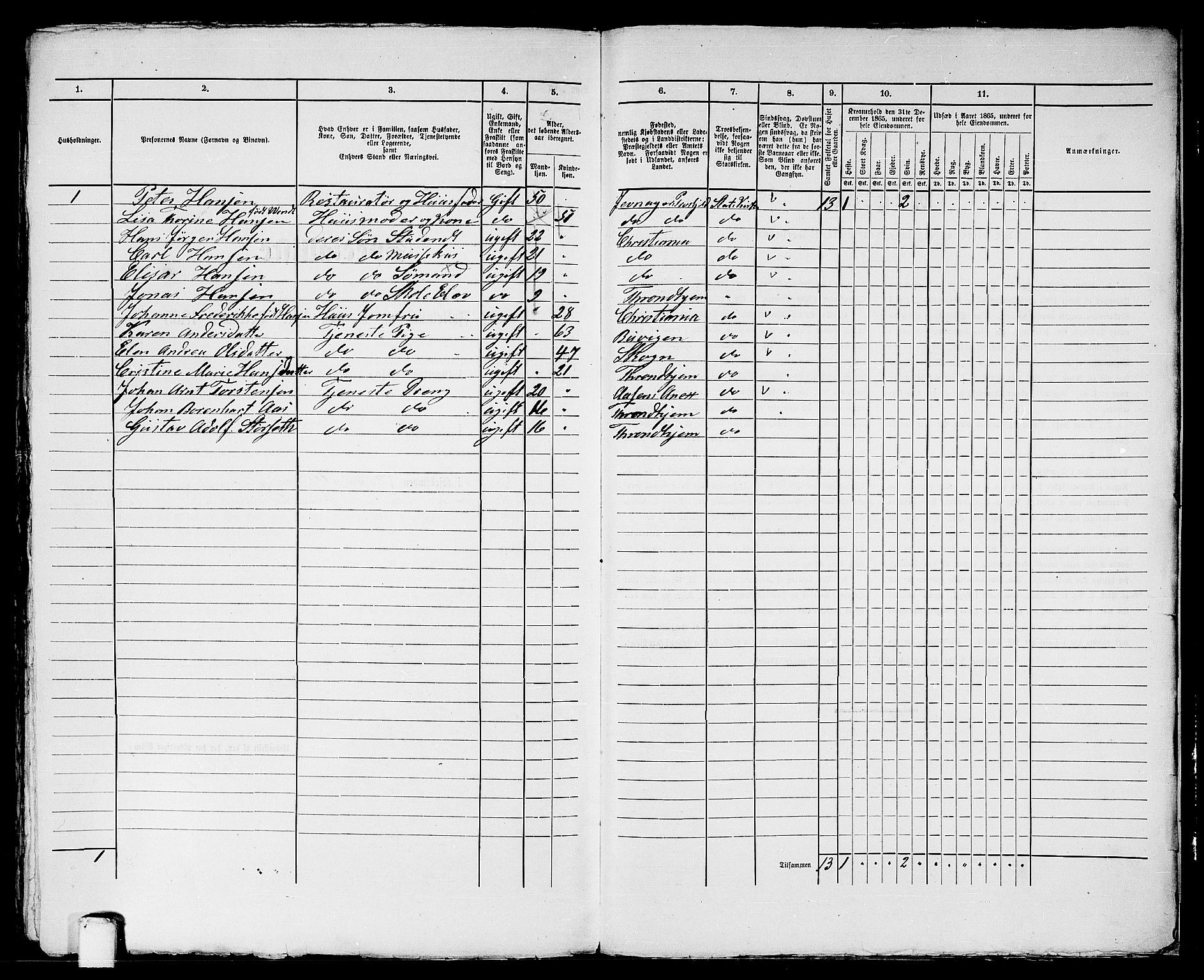 RA, 1865 census for Trondheim, 1865, p. 2068