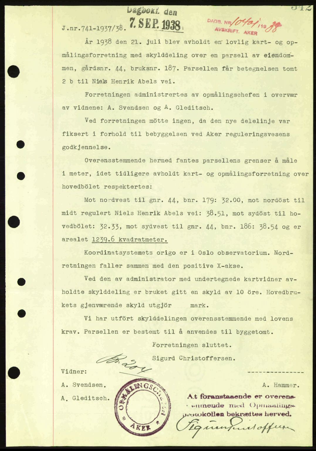 Aker herredsskriveri, SAO/A-10896/G/Gb/Gba/Gbab/L0025: Mortgage book no. A154-155, 1938-1938, Diary no: : 10401/1938
