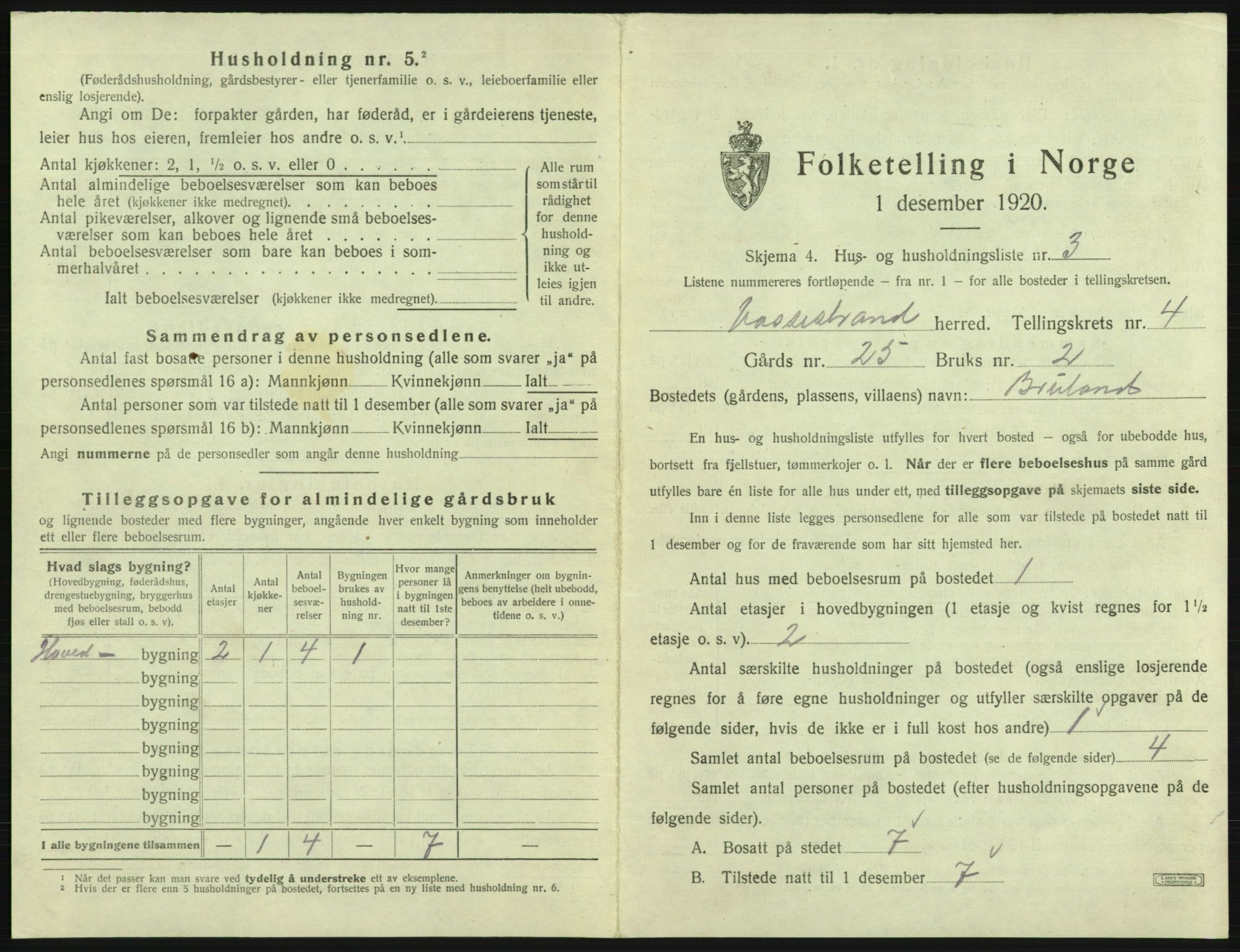 SAB, 1920 census for Vossestrand, 1920, p. 274