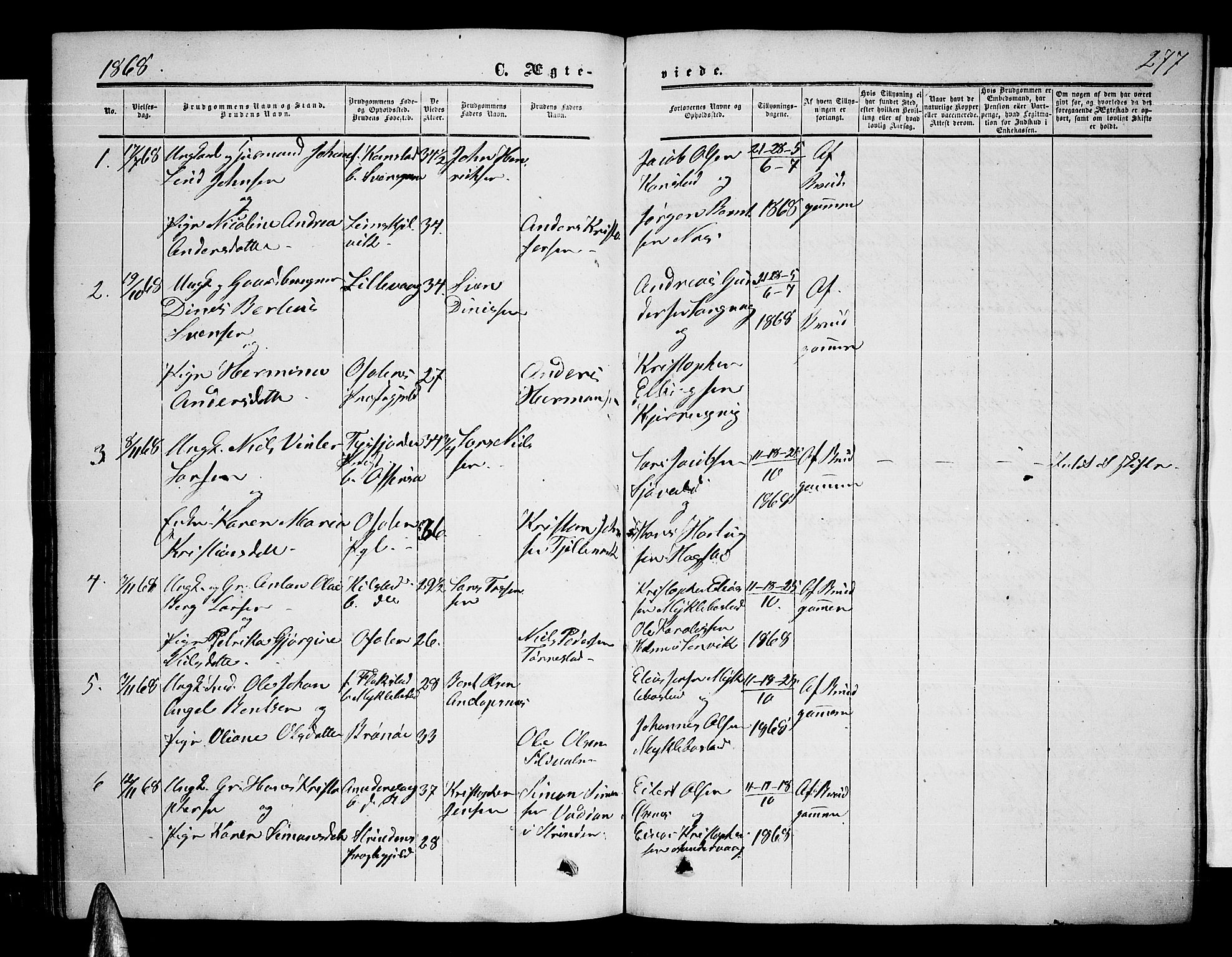 Ministerialprotokoller, klokkerbøker og fødselsregistre - Nordland, AV/SAT-A-1459/872/L1046: Parish register (copy) no. 872C02, 1852-1879, p. 277