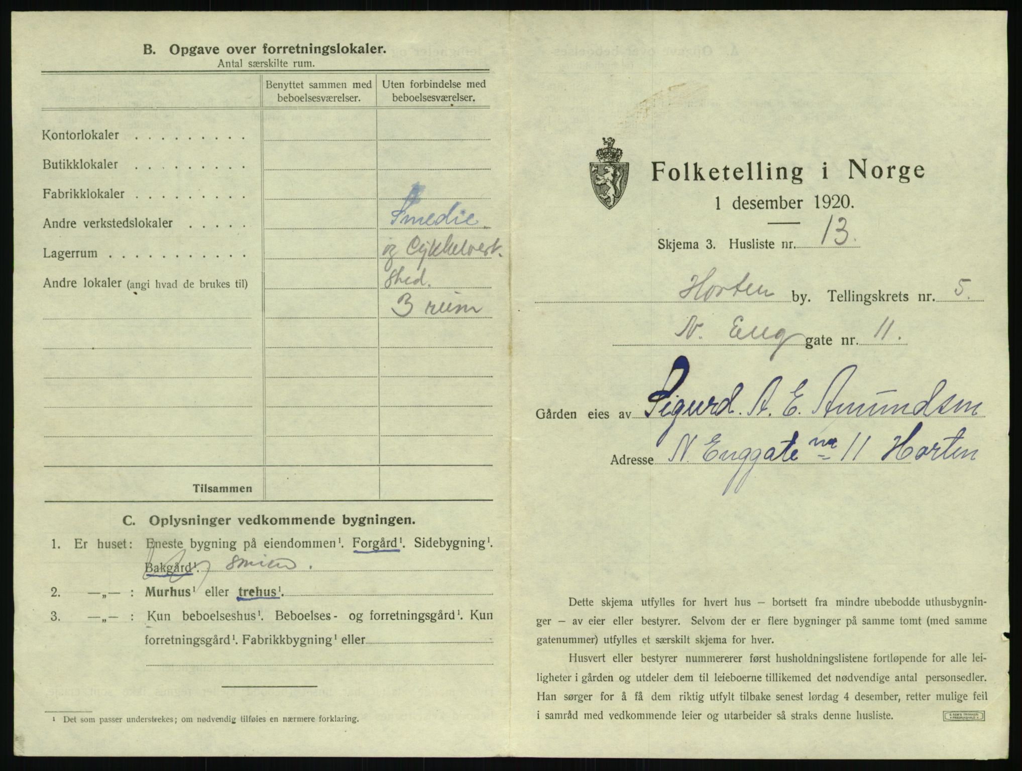 SAKO, 1920 census for Horten, 1920, p. 1563