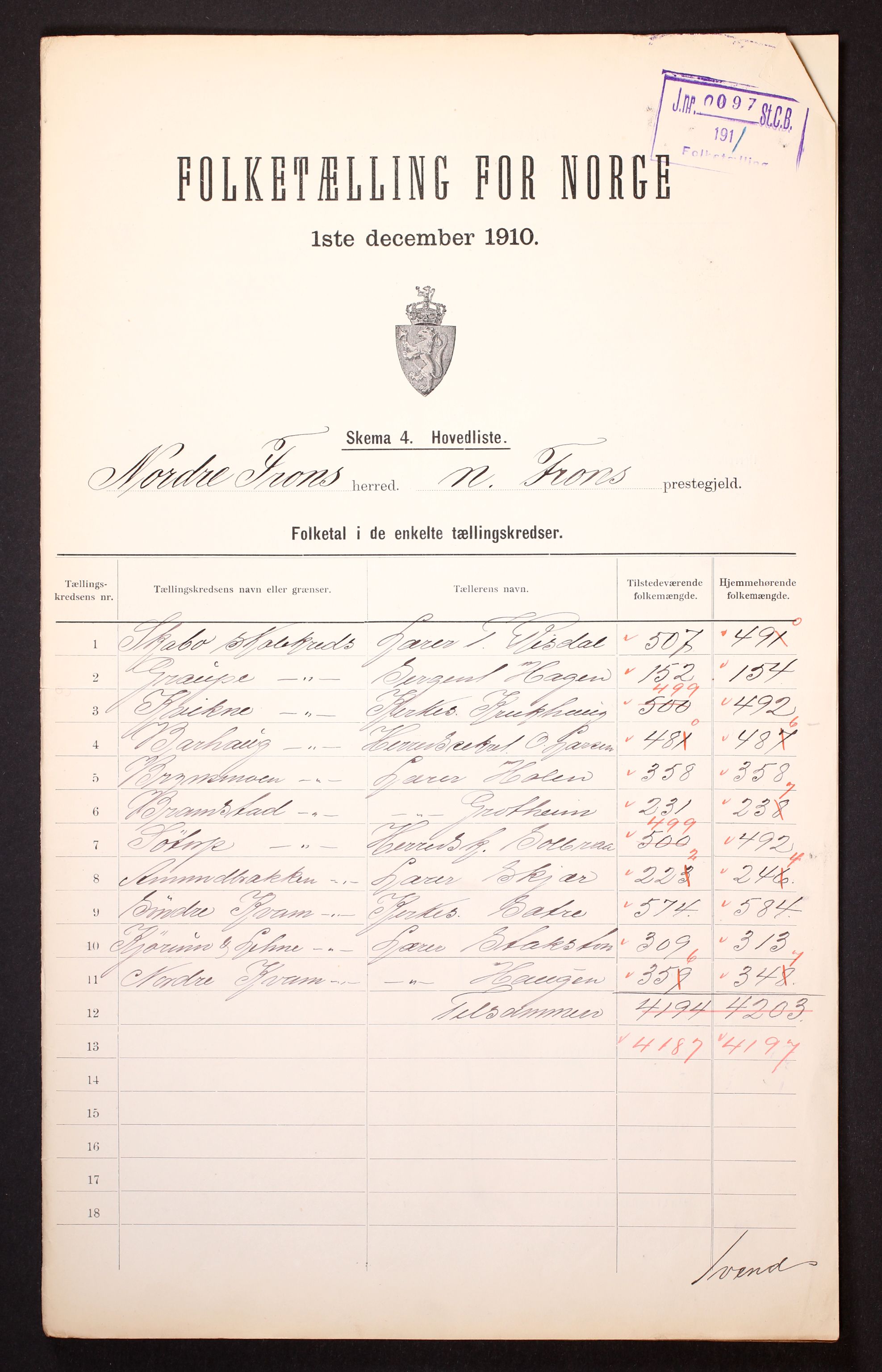 RA, 1910 census for Nord-Fron, 1910, p. 2