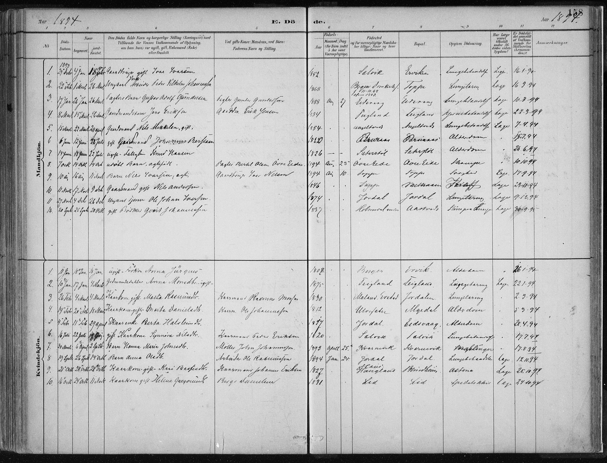 Hamre sokneprestembete, SAB/A-75501/H/Ha/Haa/Haad/L0001: Parish register (official) no. D  1, 1882-1906, p. 158