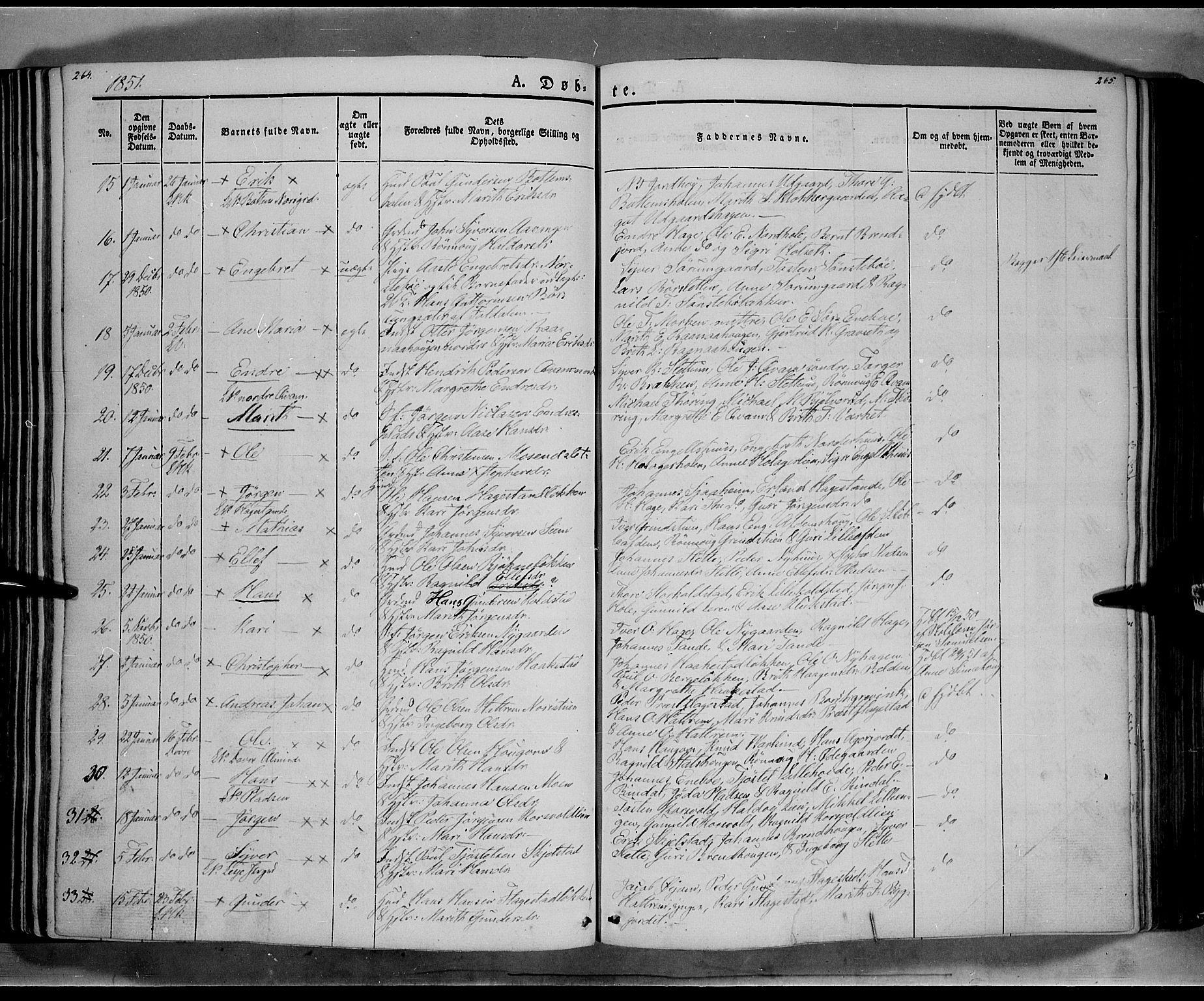 Lesja prestekontor, SAH/PREST-068/H/Ha/Haa/L0006: Parish register (official) no. 6A, 1843-1854, p. 264-265