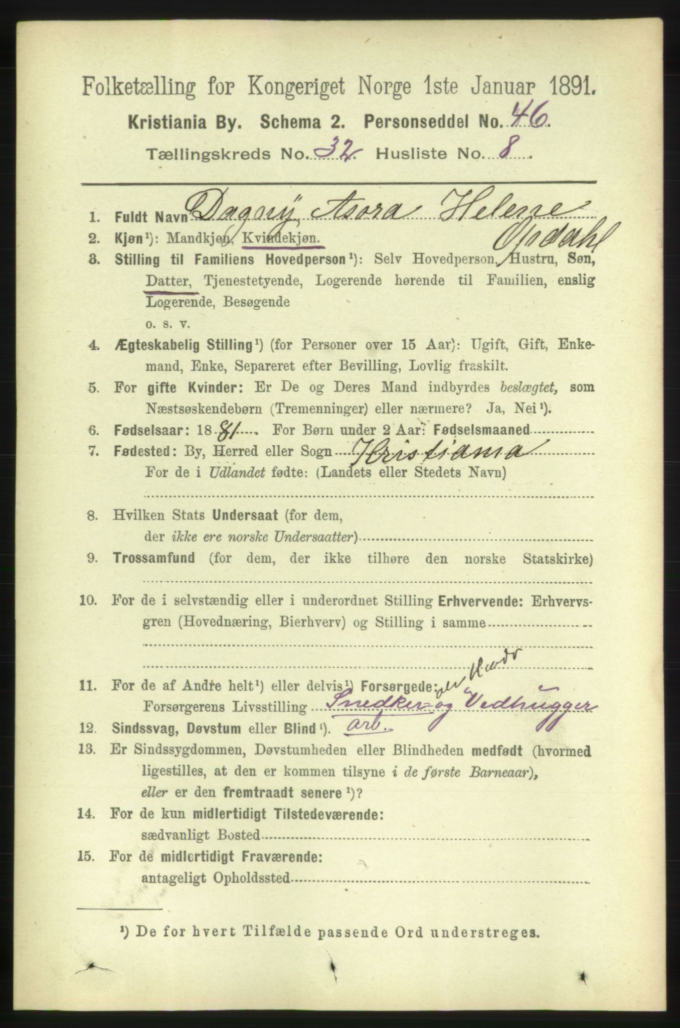 RA, 1891 census for 0301 Kristiania, 1891, p. 17104
