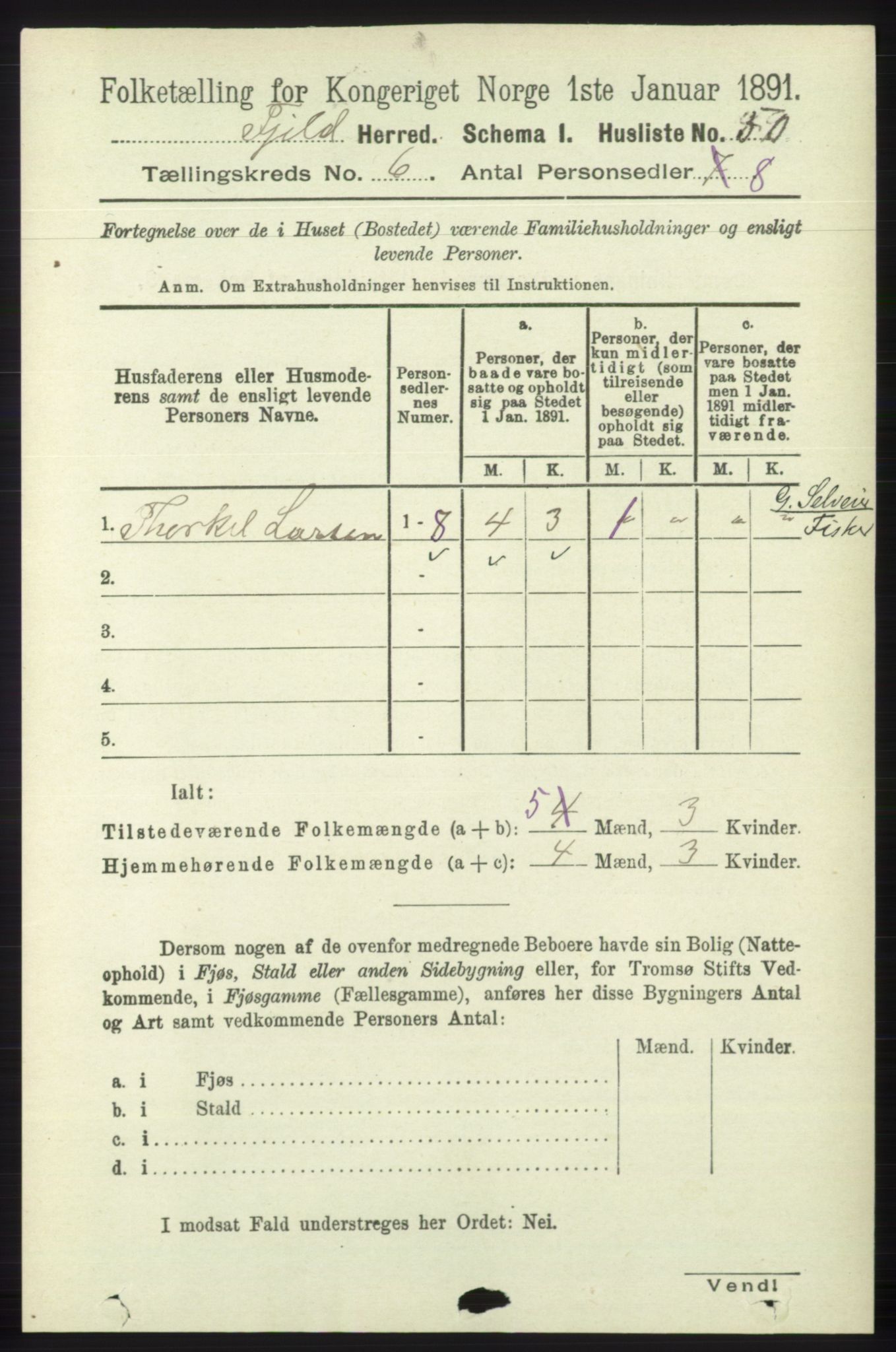 RA, 1891 census for 1246 Fjell, 1891, p. 2990