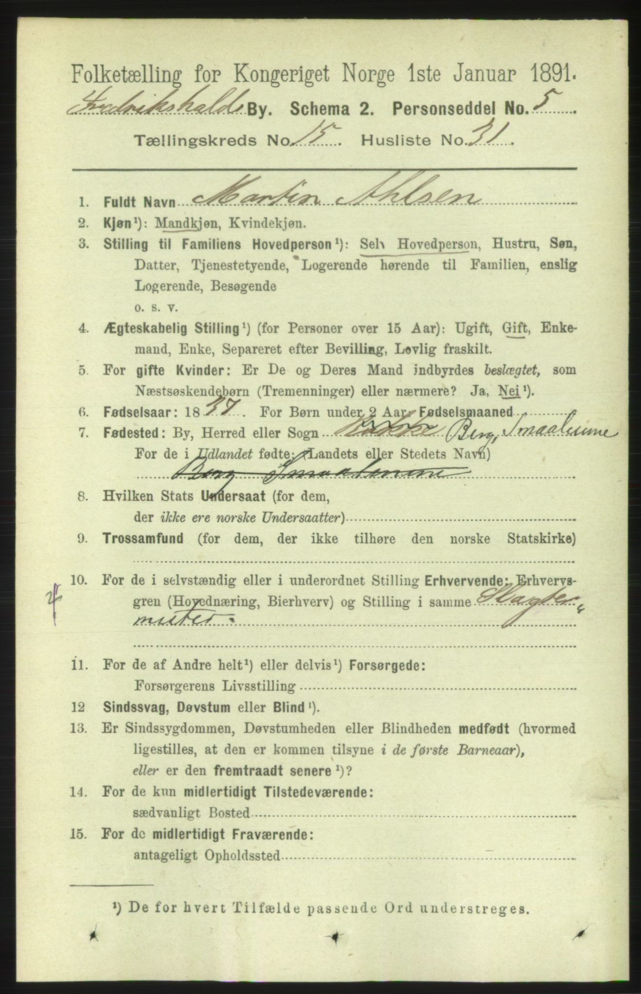 RA, 1891 census for 0101 Fredrikshald, 1891, p. 9792