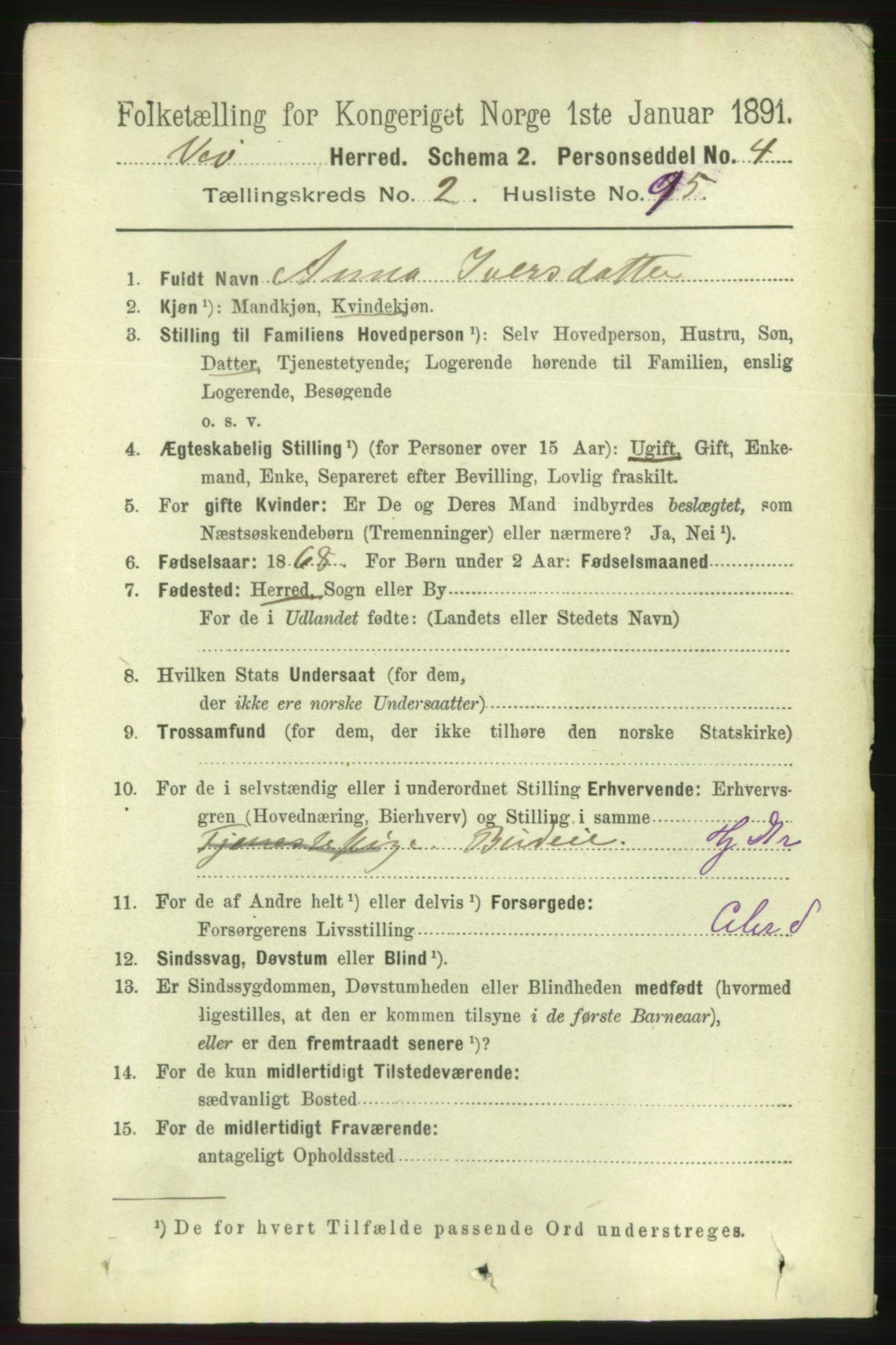 RA, 1891 census for 1541 Veøy, 1891, p. 1358