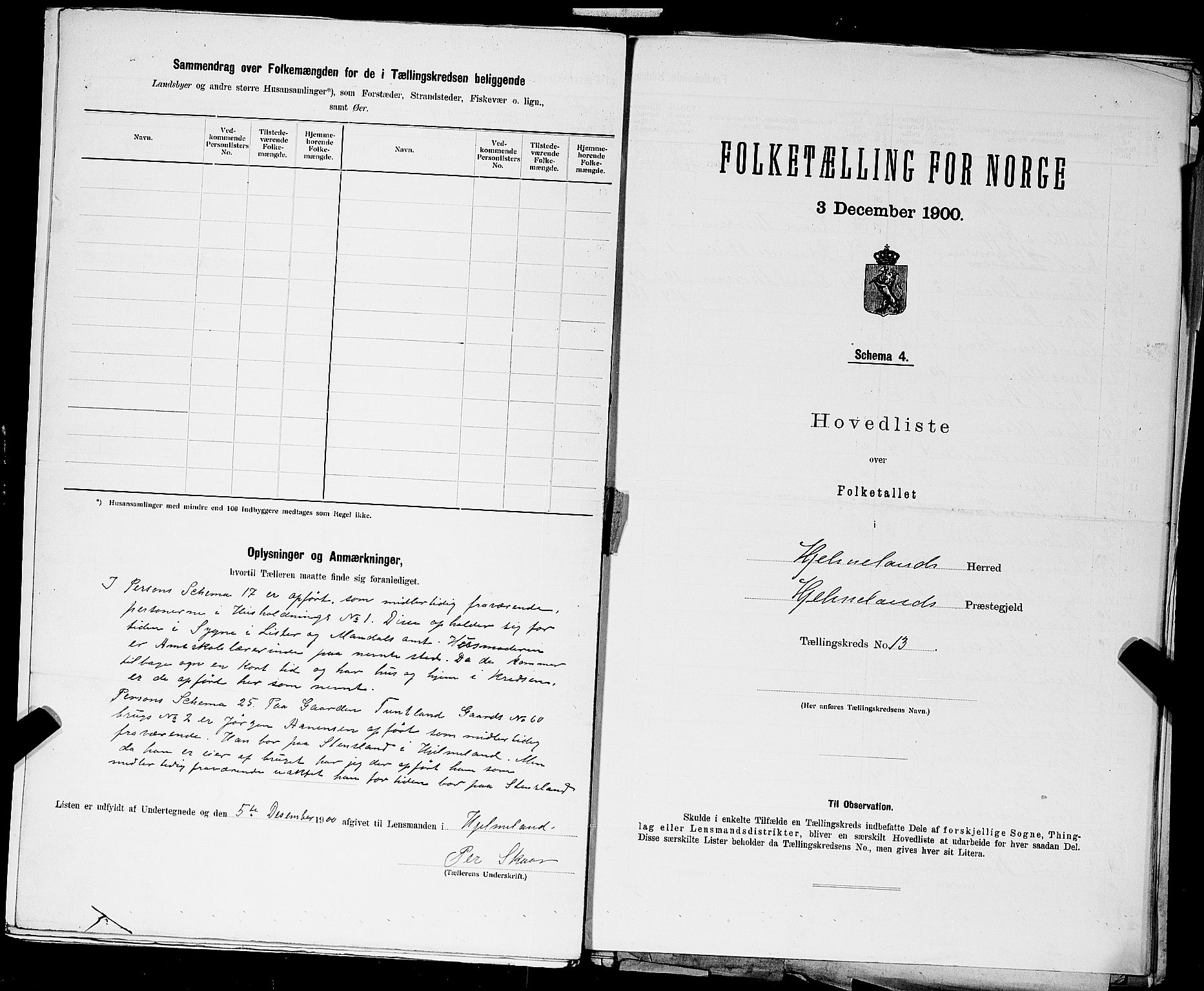 SAST, 1900 census for Hjelmeland, 1900, p. 43