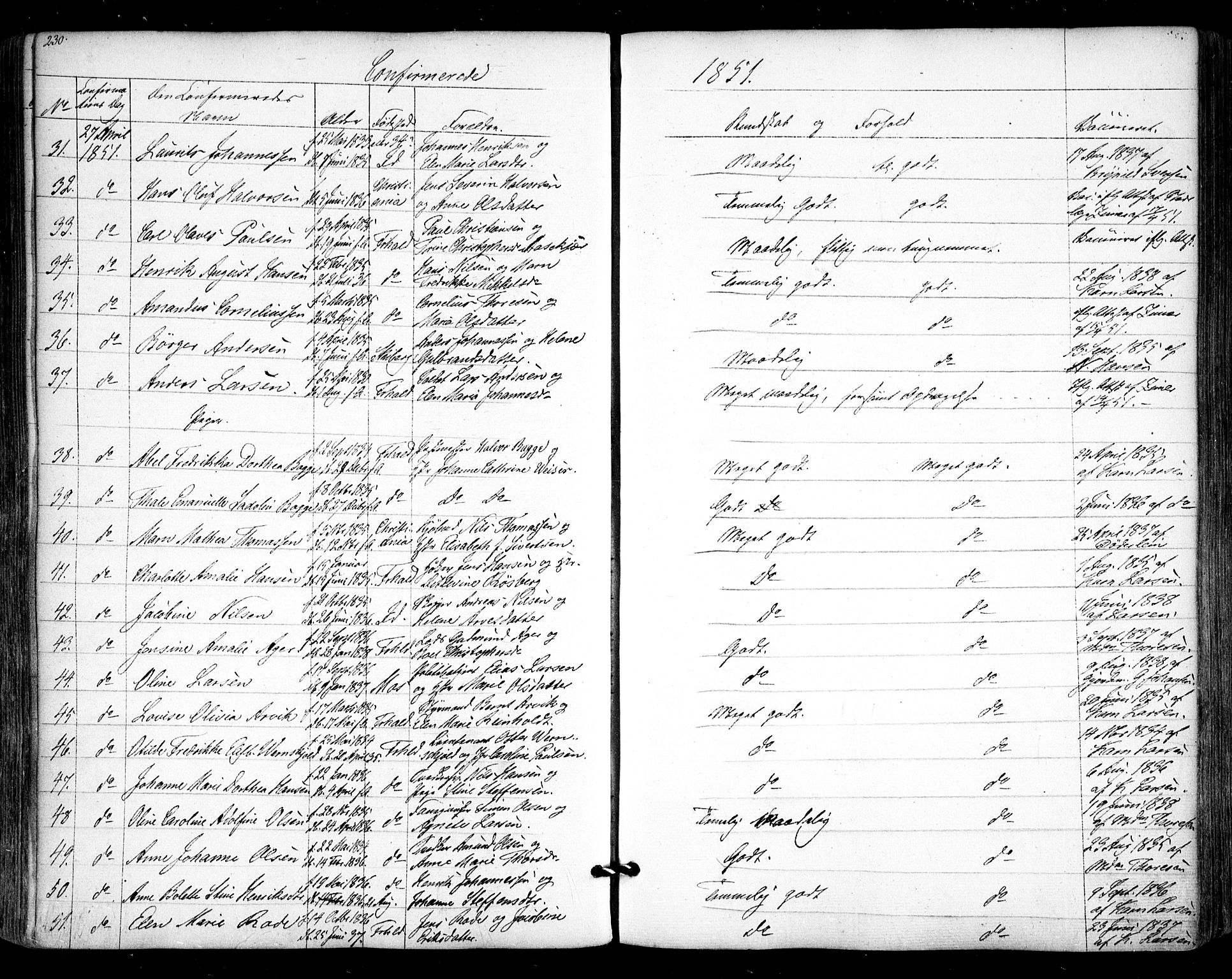 Halden prestekontor Kirkebøker, SAO/A-10909/F/Fa/L0006: Parish register (official) no. I 6, 1845-1856, p. 230
