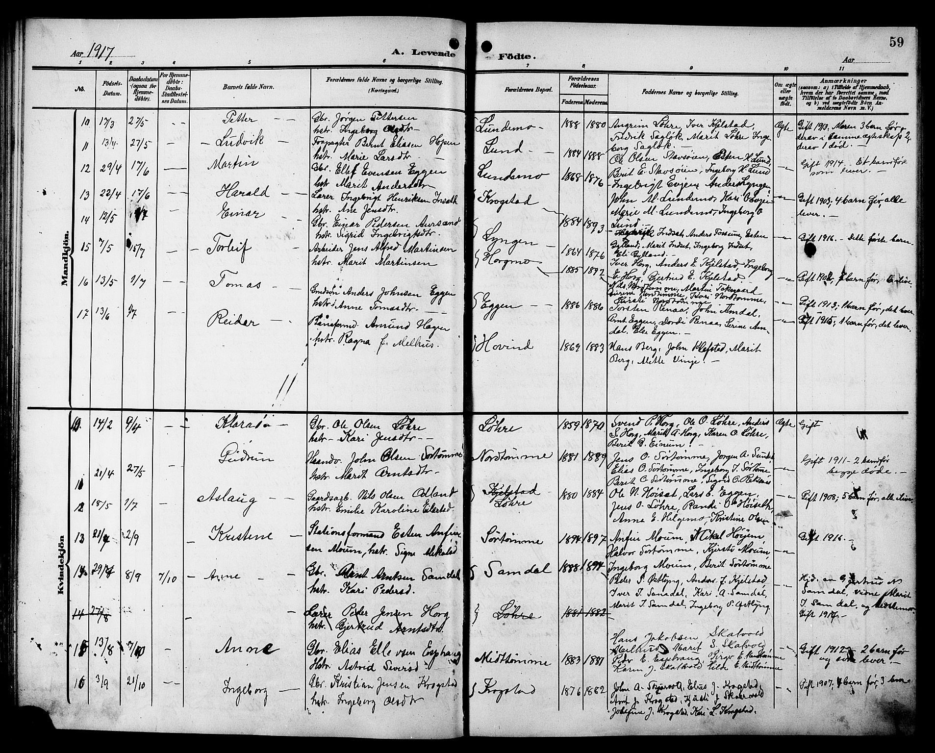 Ministerialprotokoller, klokkerbøker og fødselsregistre - Sør-Trøndelag, SAT/A-1456/692/L1112: Parish register (copy) no. 692C07, 1904-1918, p. 59