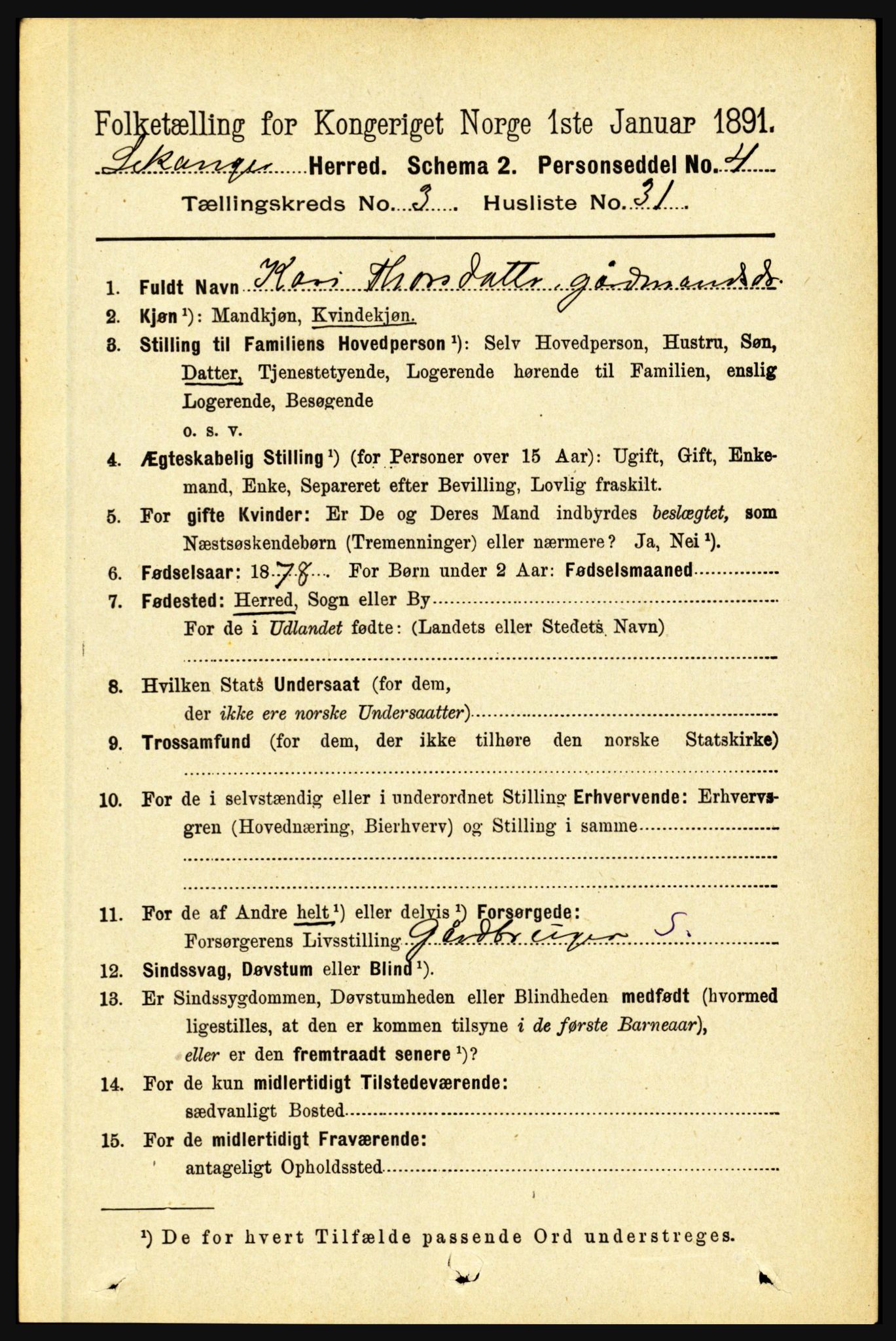 RA, 1891 census for 1419 Leikanger, 1891, p. 517