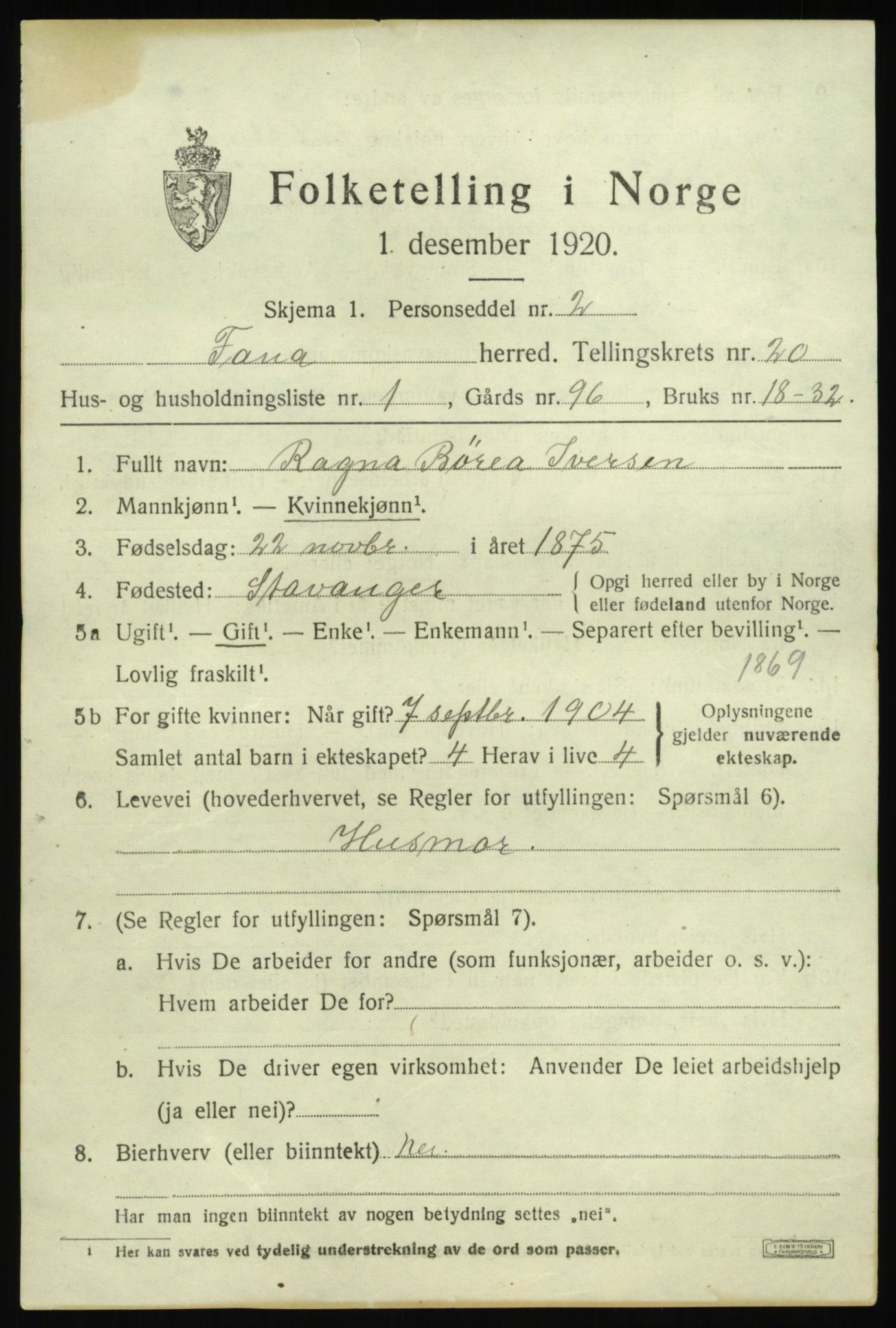 SAB, 1920 census for Fana, 1920, p. 23811