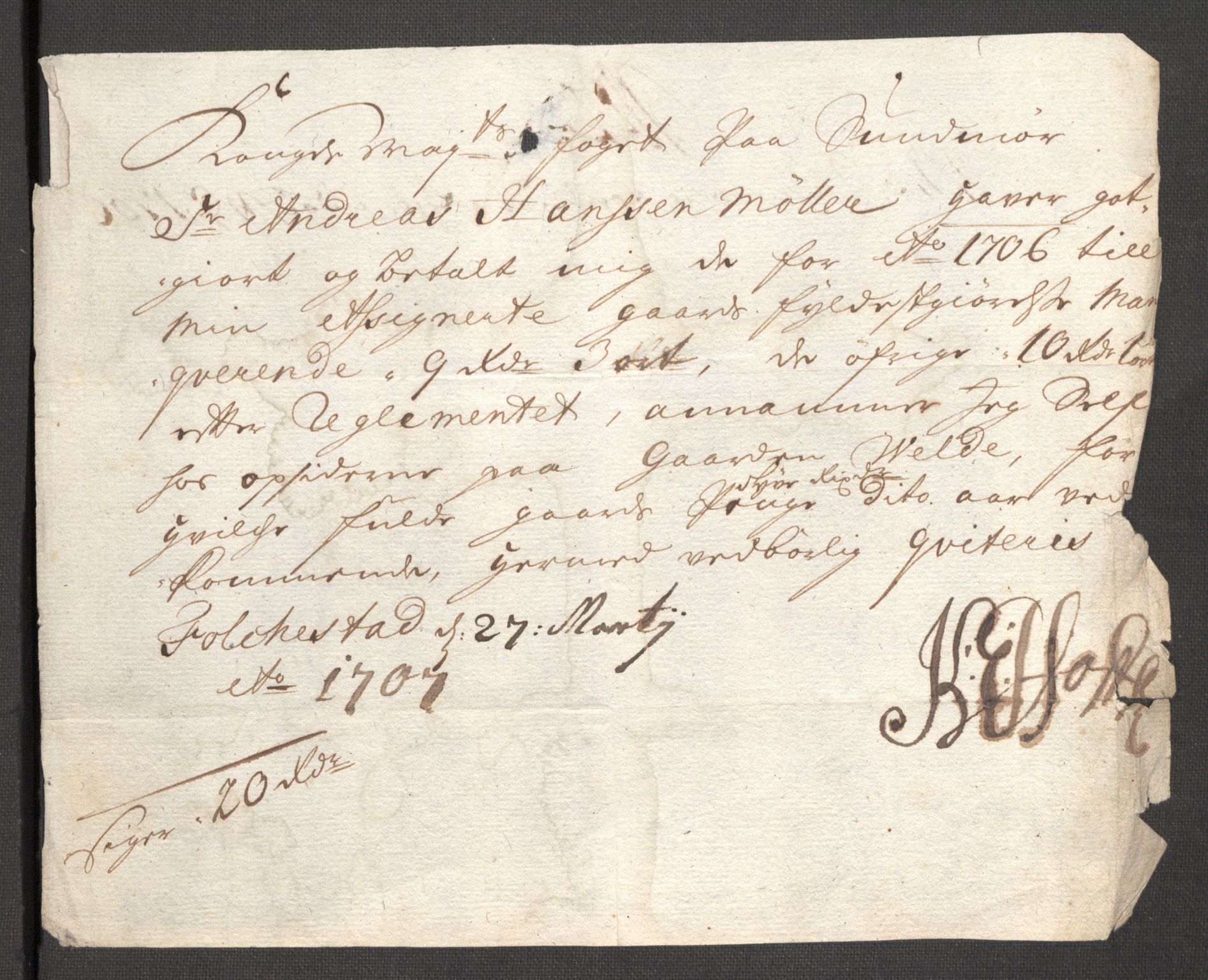 Rentekammeret inntil 1814, Reviderte regnskaper, Fogderegnskap, RA/EA-4092/R54/L3561: Fogderegnskap Sunnmøre, 1706-1707, p. 168