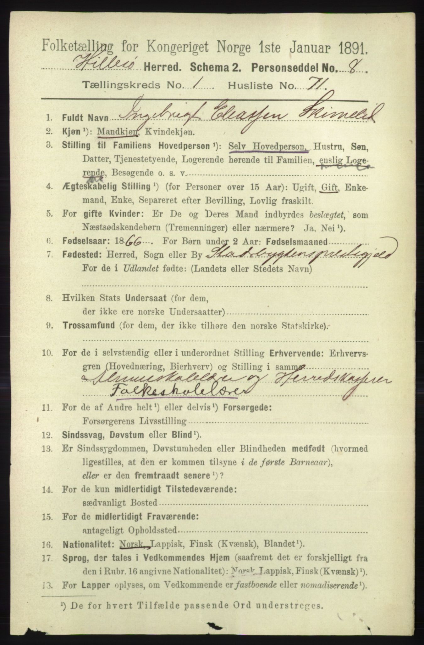 RA, 1891 census for 1930 Hillesøy, 1891, p. 567