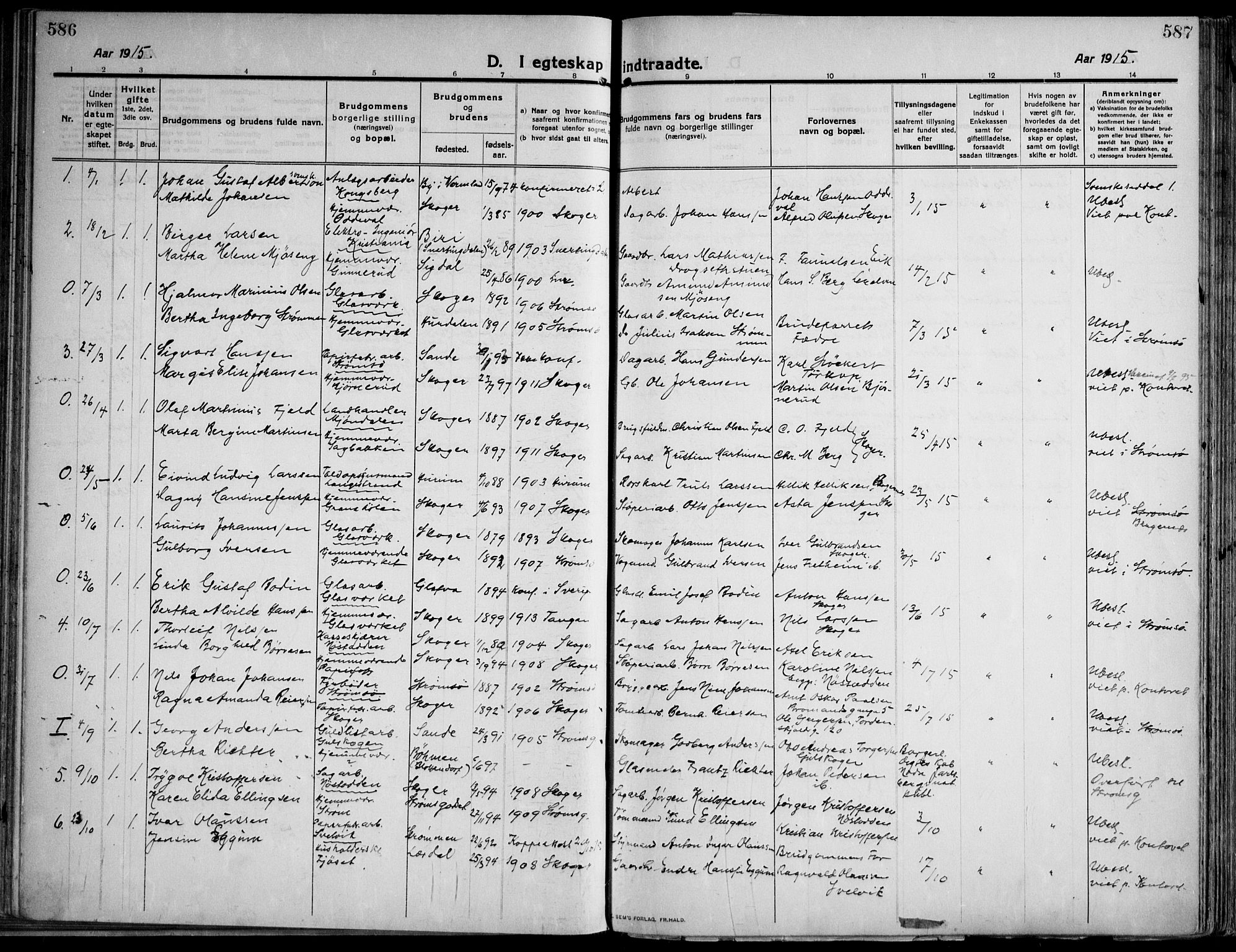 Skoger kirkebøker, SAKO/A-59/F/Fa/L0007: Parish register (official) no. I 7, 1911-1936, p. 586-587