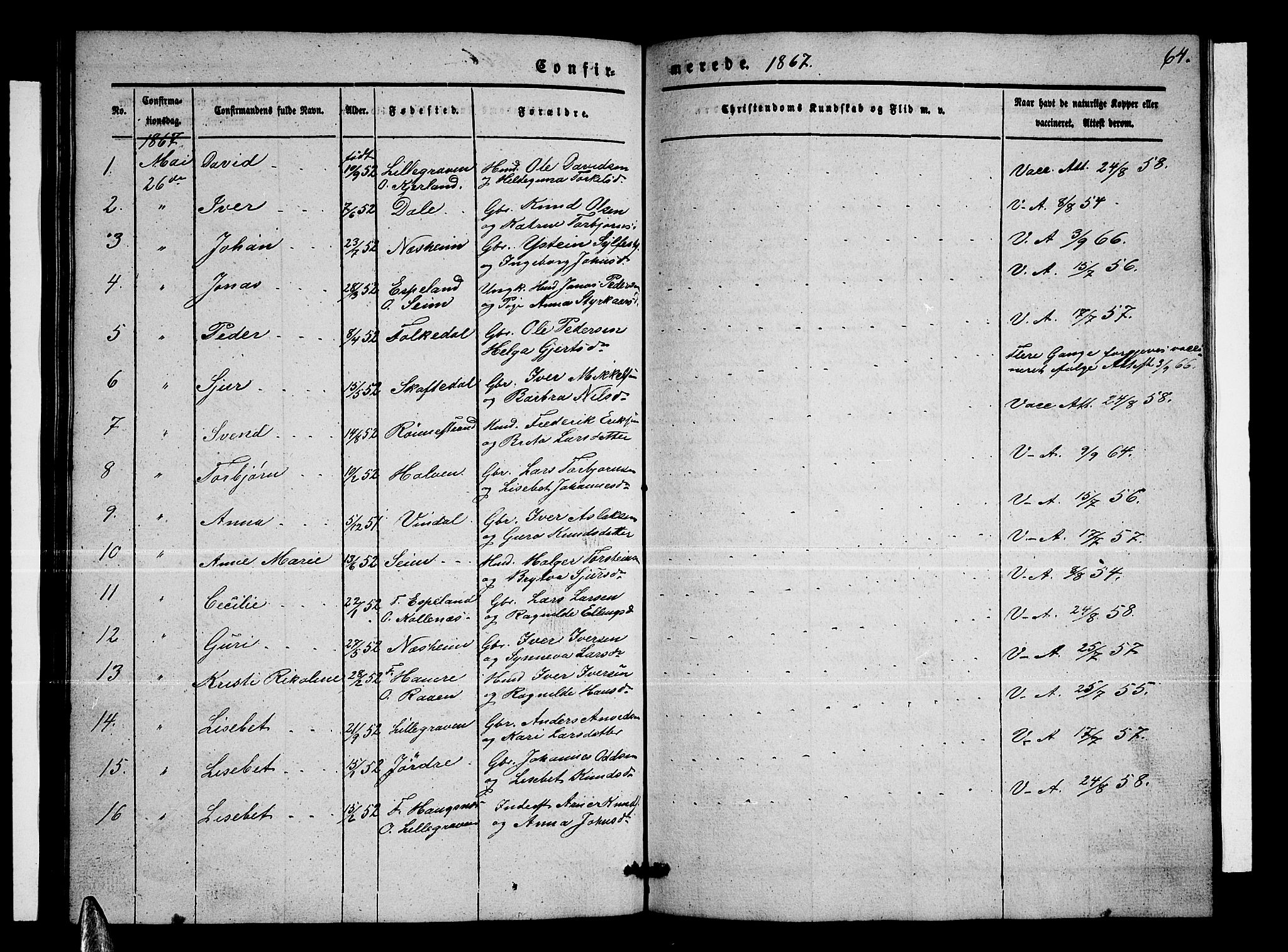 Ulvik sokneprestembete, SAB/A-78801/H/Hab: Parish register (copy) no. B 1, 1855-1868, p. 64