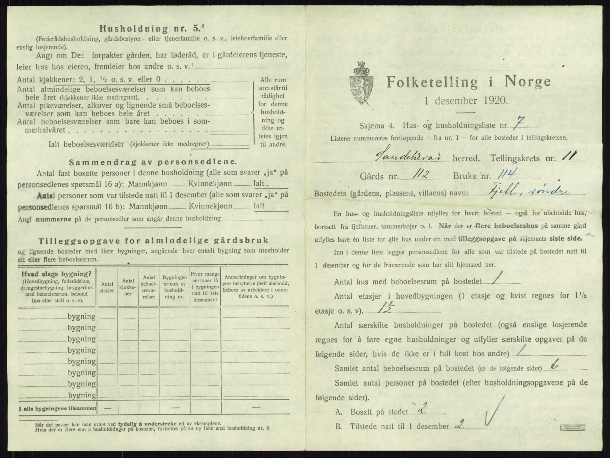 SAKO, 1920 census for Sandeherred, 1920, p. 2265