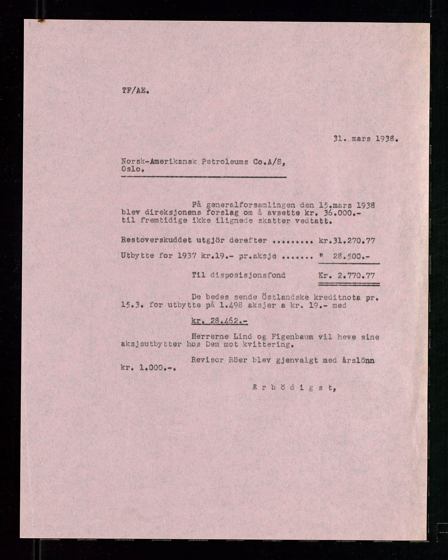 PA 1533 - A/S Vestlandske Petroleumscompani, AV/SAST-A-101953/A/Aa/L0001/0005: Generalforsamlinger og styreprotokoller / Ordinær generalforsamling i Vestlandske Petroleums co. 20.03.1934. Ordinære generalforsamlinger i Vestlandske Petroleums co., Norsk Amerikansk Mineralolje co. (Namco), Norsk Amerikansk Petroleums co. (Napco) 1938, 1934-1938, p. 60