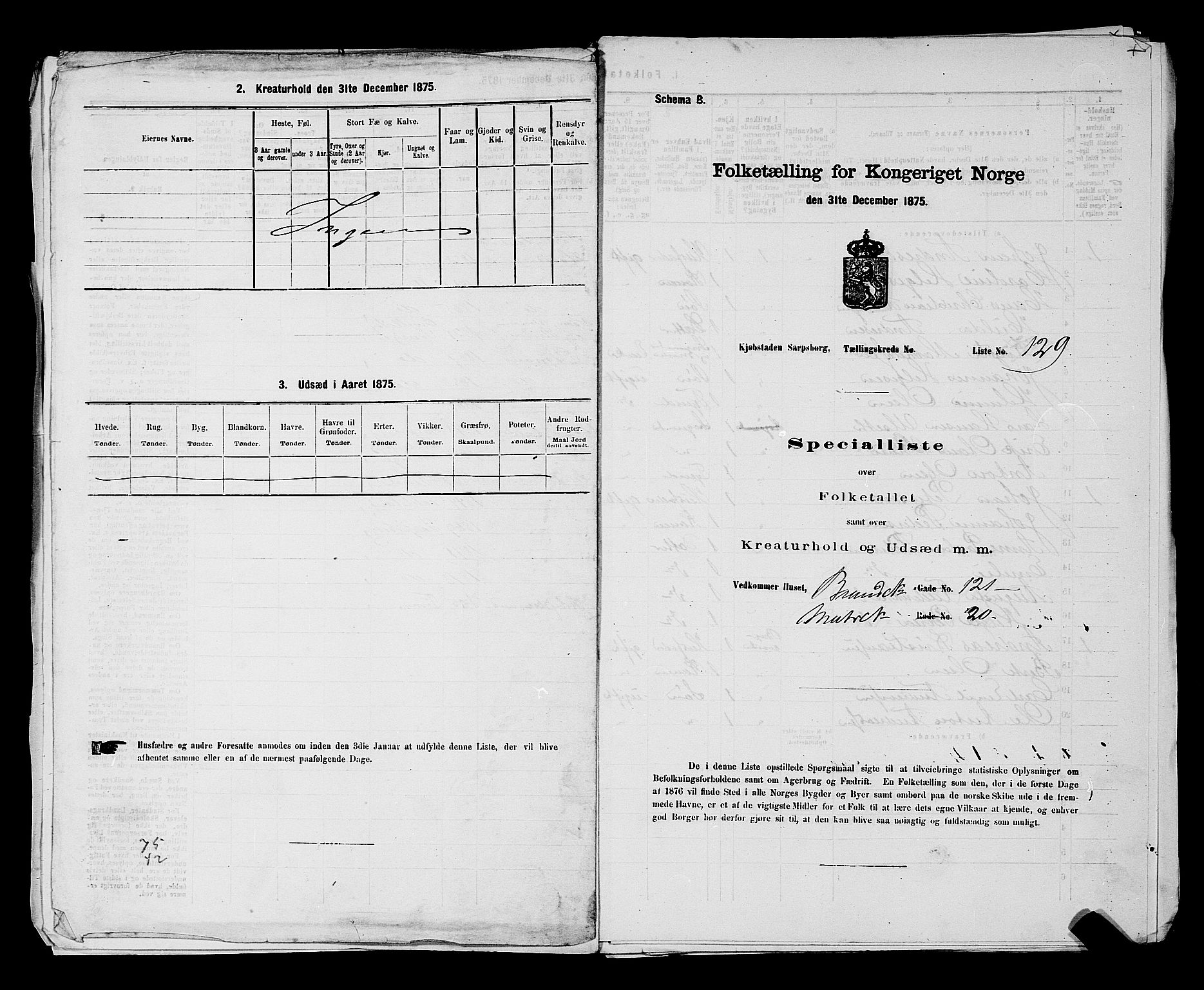 RA, 1875 census for 0102P Sarpsborg, 1875, p. 300