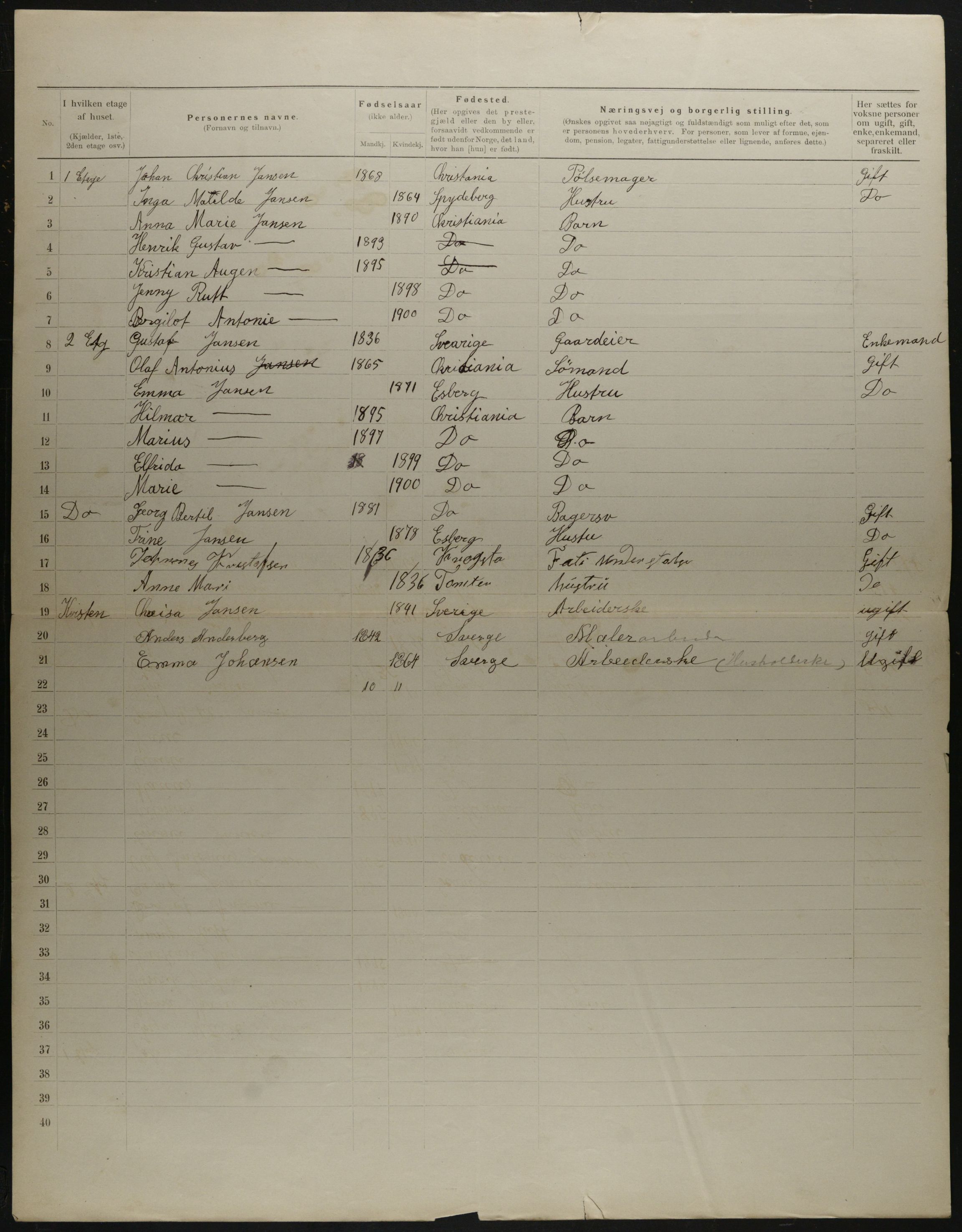 OBA, Municipal Census 1901 for Kristiania, 1901, p. 12735