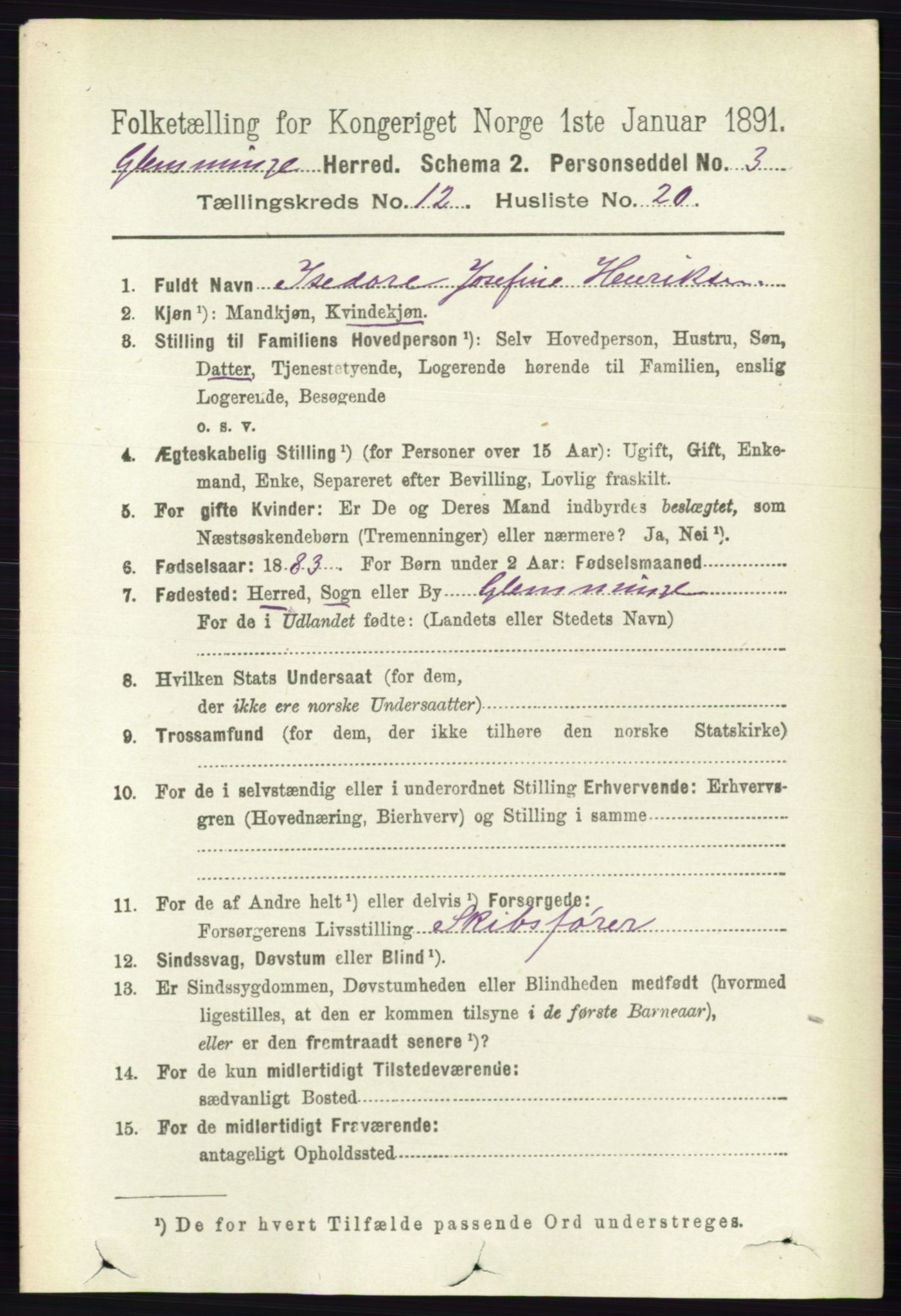 RA, 1891 census for 0132 Glemmen, 1891, p. 10939