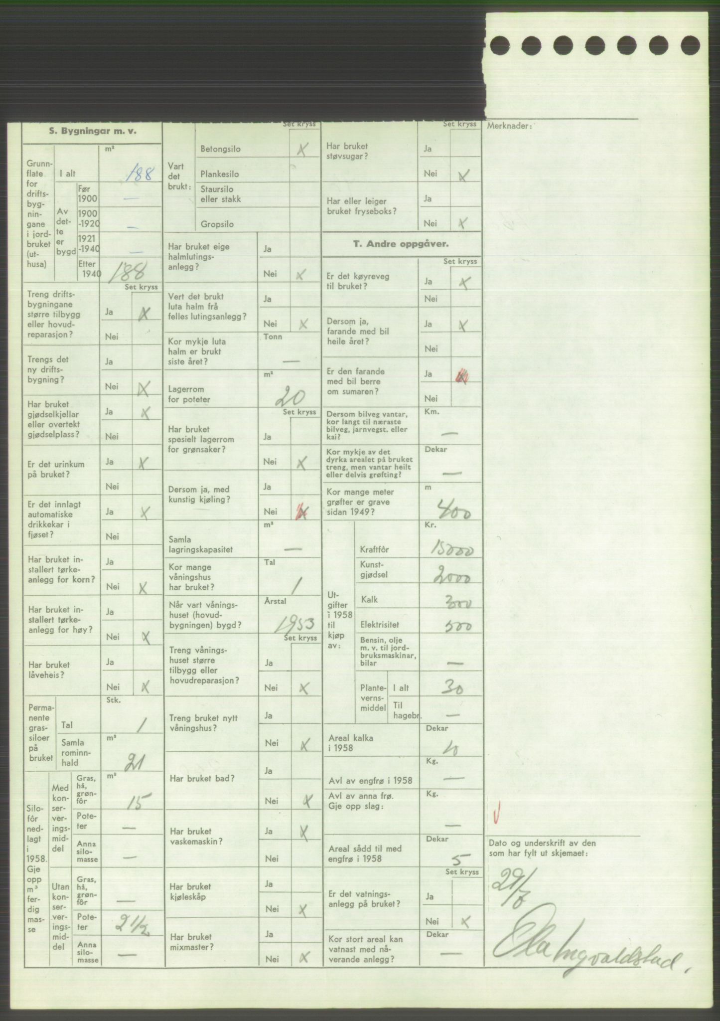 Statistisk sentralbyrå, Næringsøkonomiske emner, Jordbruk, skogbruk, jakt, fiske og fangst, AV/RA-S-2234/G/Gd/L0373: Rogaland: 1130 Strand (kl. 1-2), 1131 Årdal og 1132 Fister, 1959, p. 1362