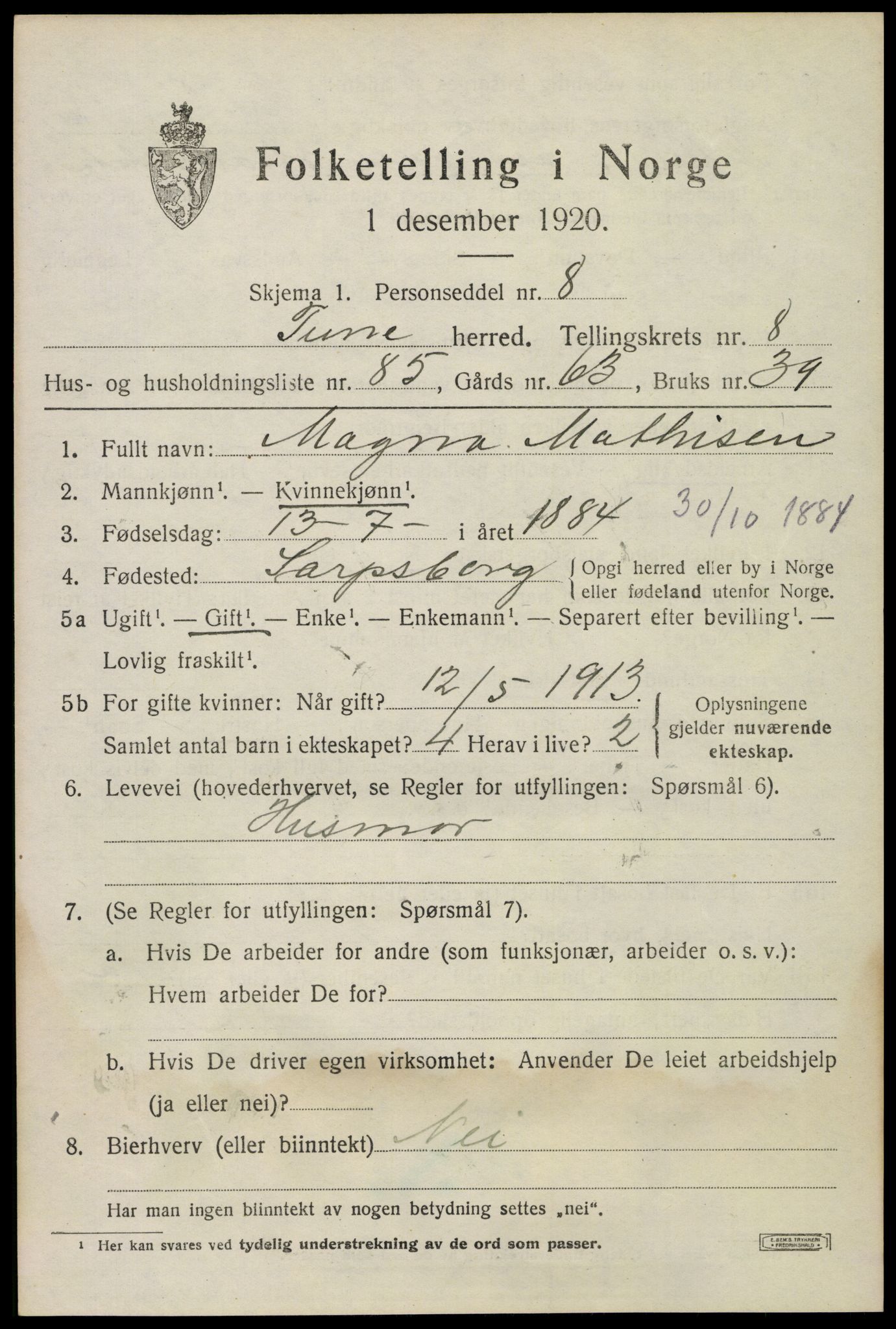 SAO, 1920 census for Tune, 1920, p. 8034