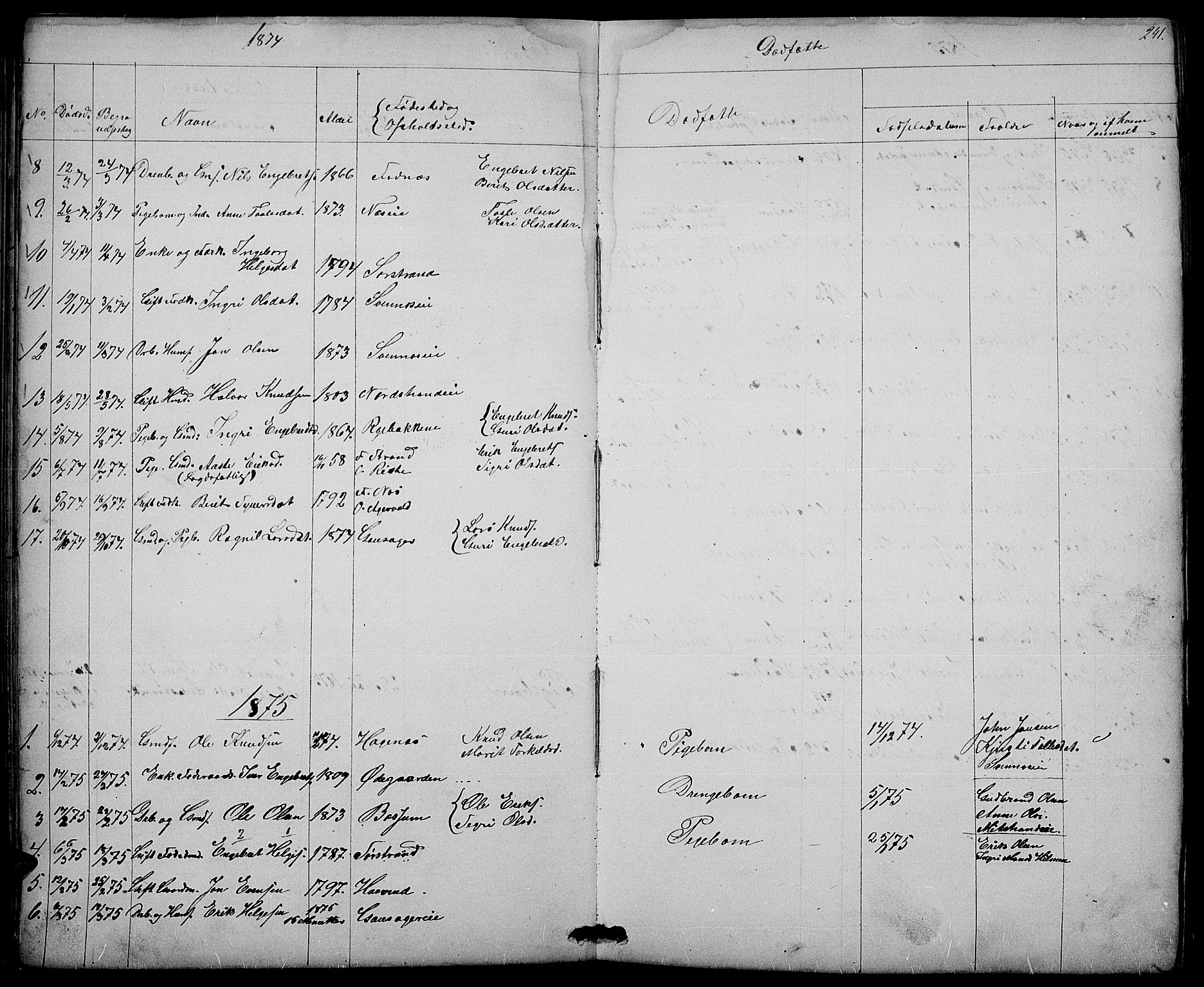 Nord-Aurdal prestekontor, SAH/PREST-132/H/Ha/Hab/L0003: Parish register (copy) no. 3, 1842-1882, p. 241