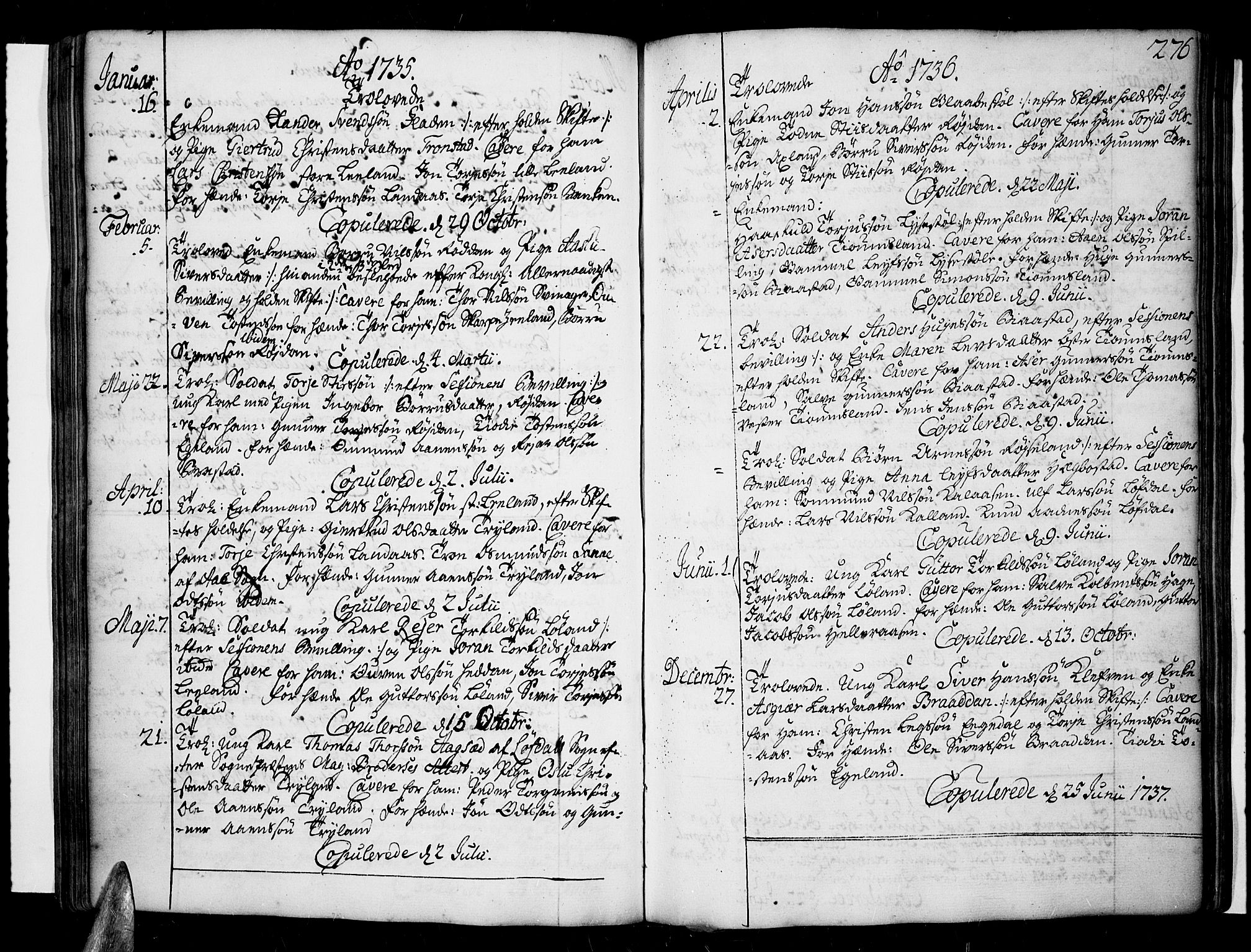 Sør-Audnedal sokneprestkontor, SAK/1111-0039/F/Fa/Fab/L0001: Parish register (official) no. A 1 /3, 1726-1783, p. 276