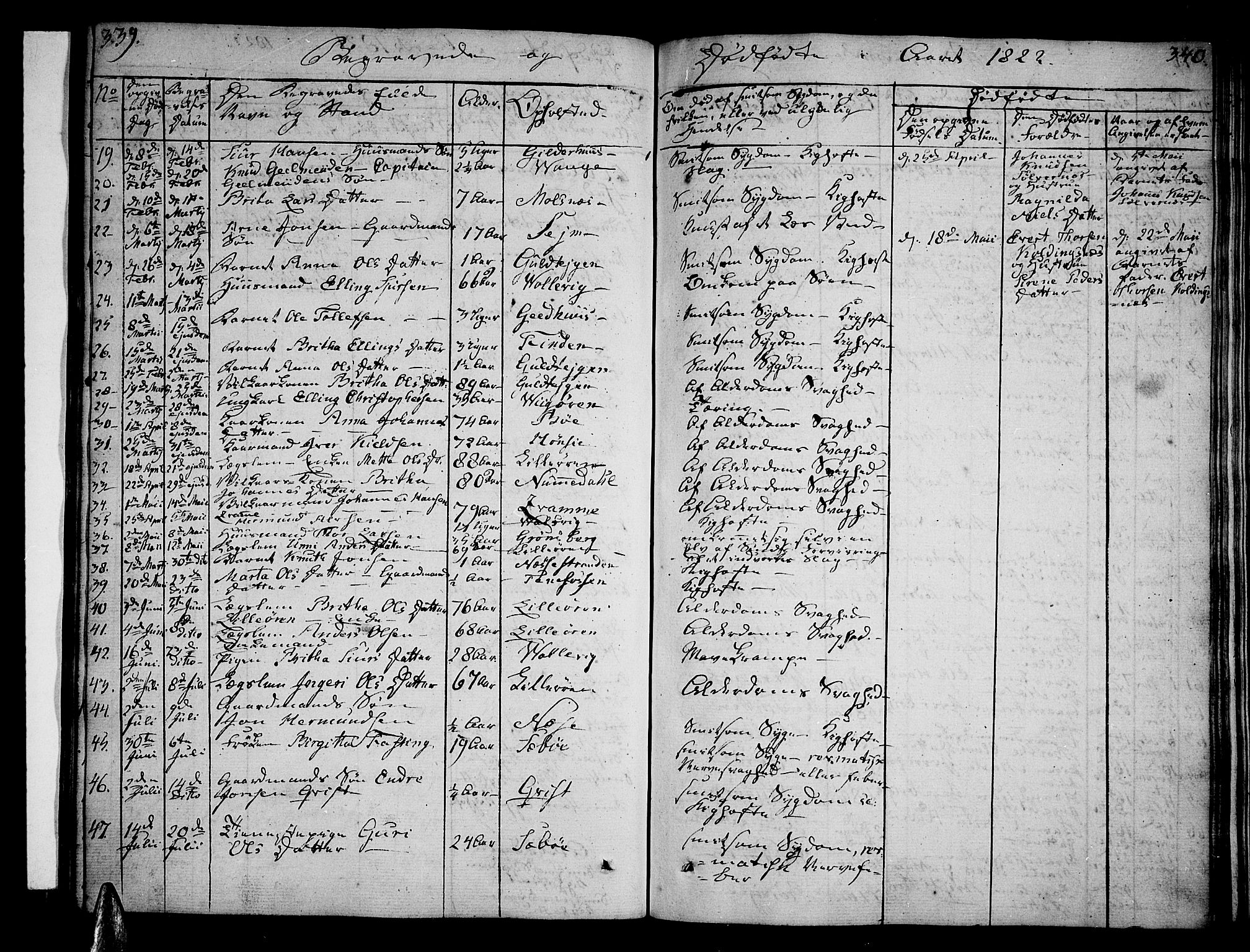 Vik sokneprestembete, AV/SAB-A-81501/H/Haa/Haaa/L0006: Parish register (official) no. A 6, 1821-1831, p. 339-340