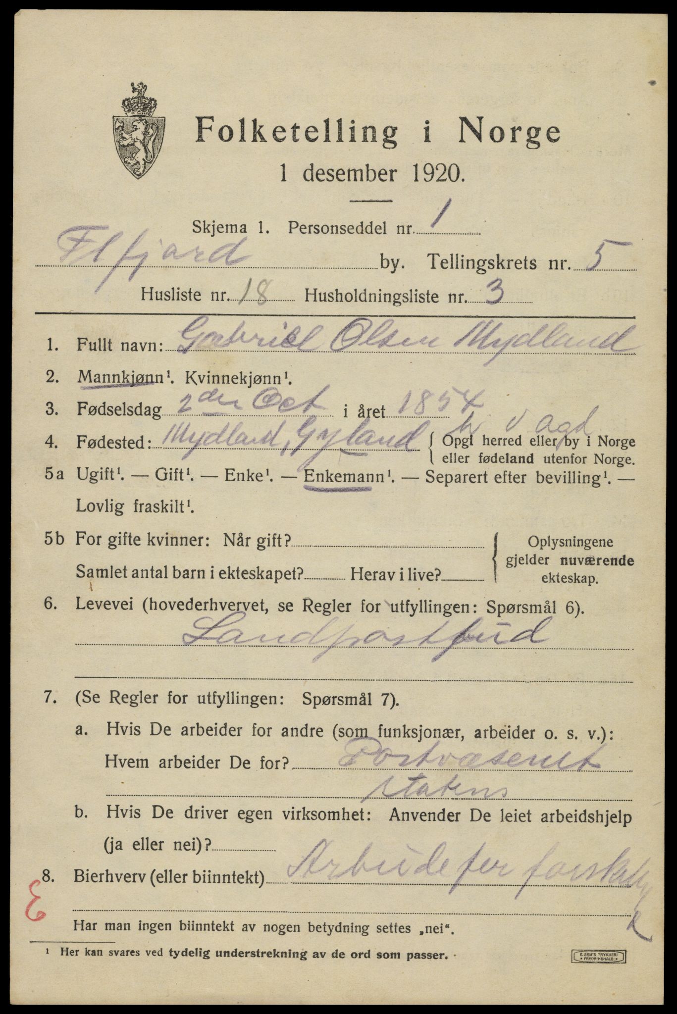 SAK, 1920 census for Flekkefjord, 1920, p. 5440