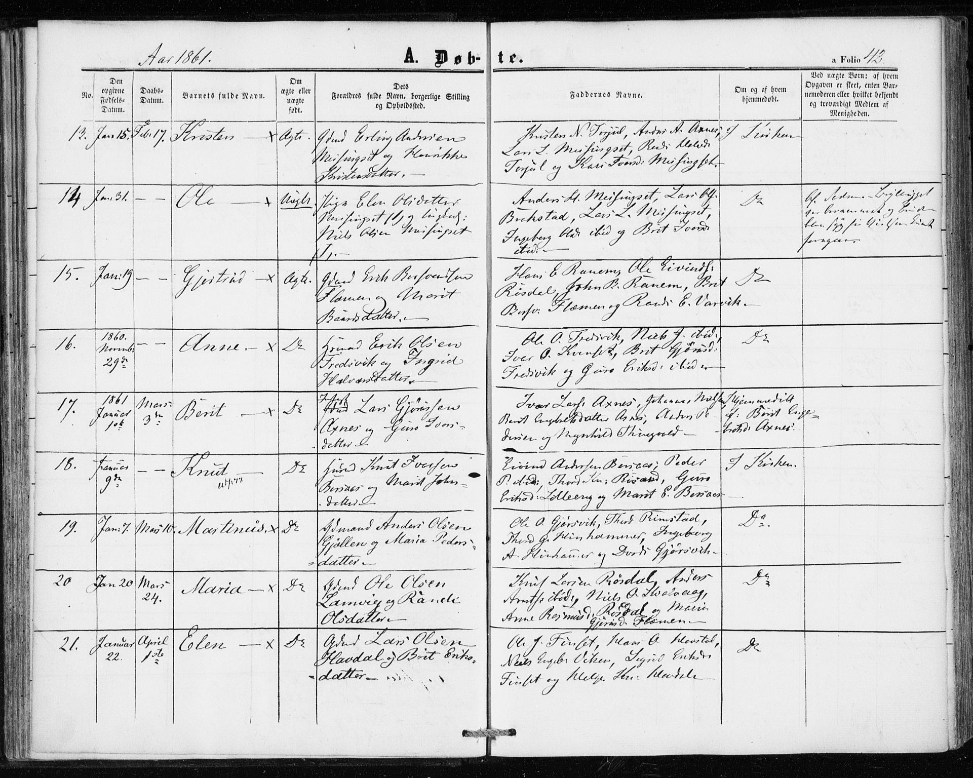 Ministerialprotokoller, klokkerbøker og fødselsregistre - Møre og Romsdal, SAT/A-1454/586/L0985: Parish register (official) no. 586A11, 1857-1866, p. 42