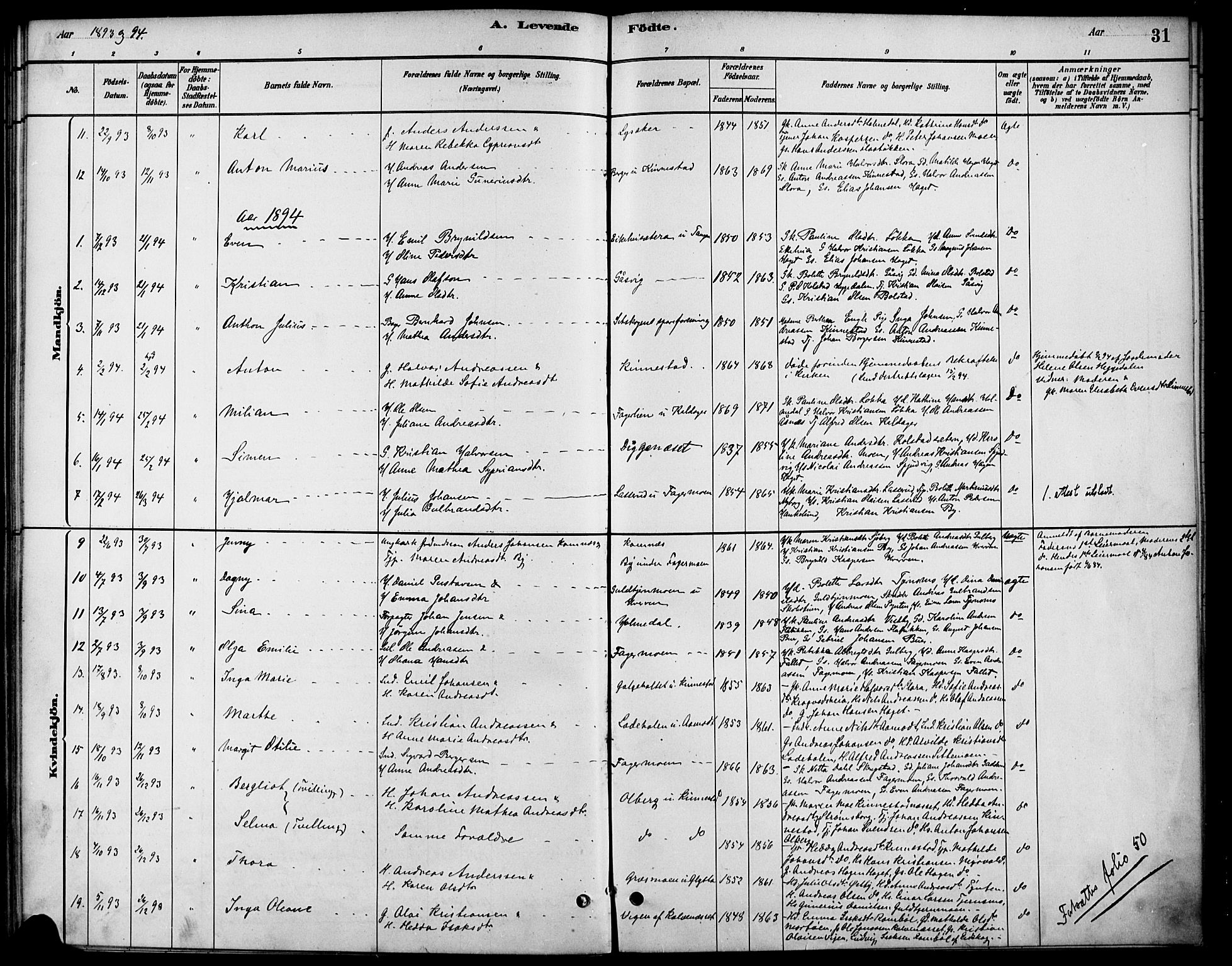 Høland prestekontor Kirkebøker, SAO/A-10346a/F/Fc/L0001: Parish register (official) no. III 1, 1880-1897, p. 31