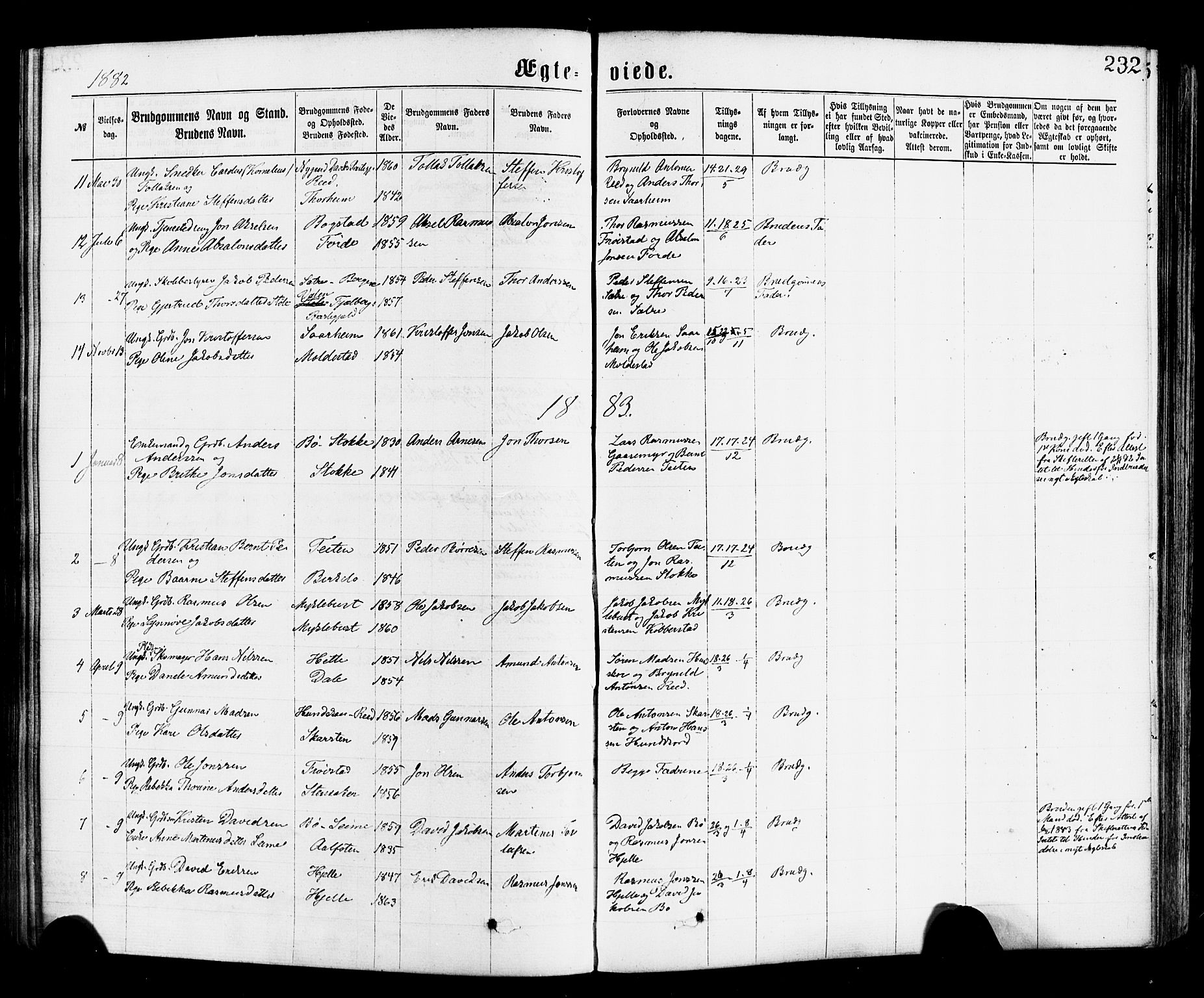 Gloppen sokneprestembete, AV/SAB-A-80101/H/Haa/Haac/L0001: Parish register (official) no. C 1, 1871-1886, p. 232