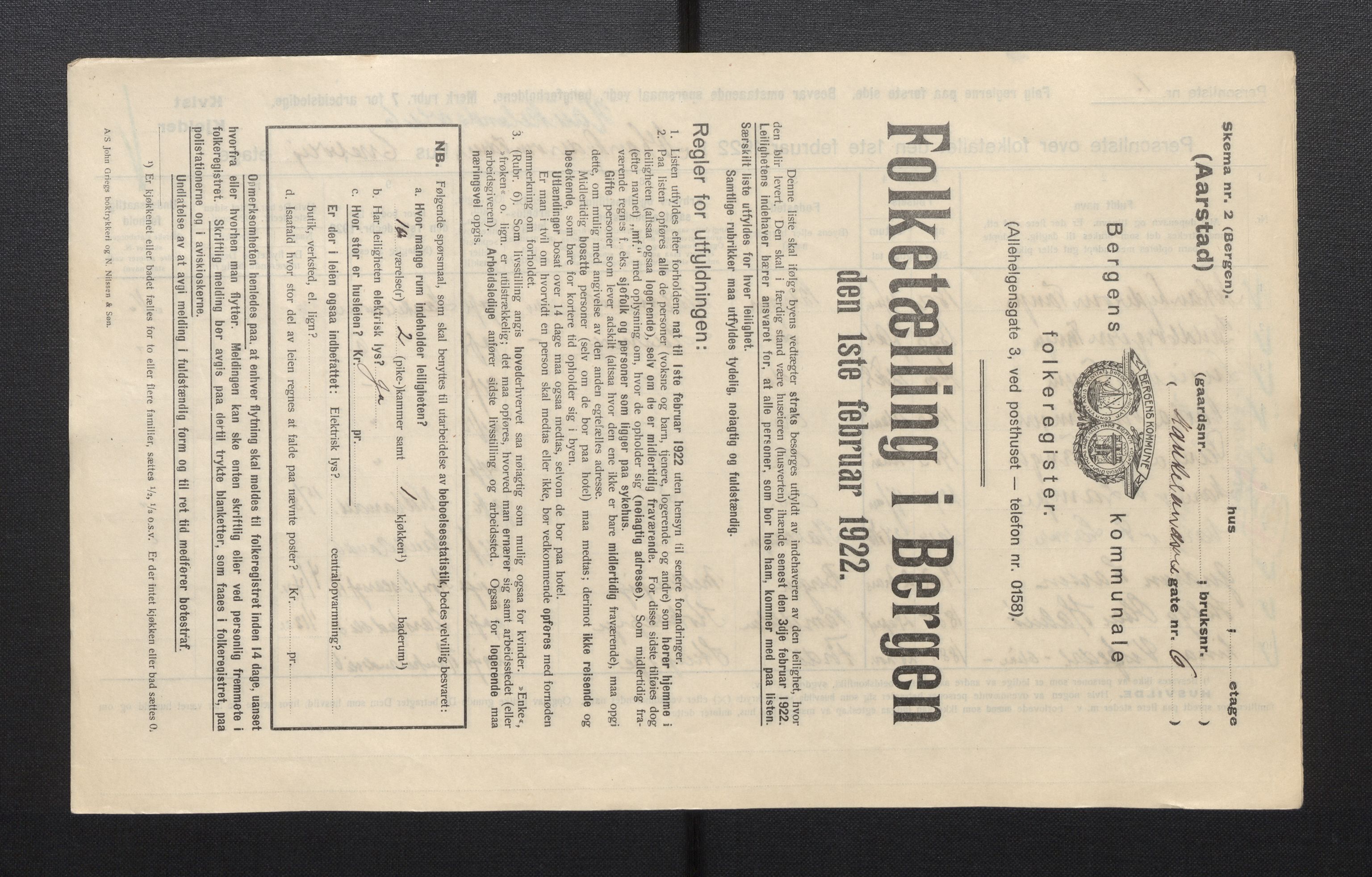 SAB, Municipal Census 1922 for Bergen, 1922, p. 52907