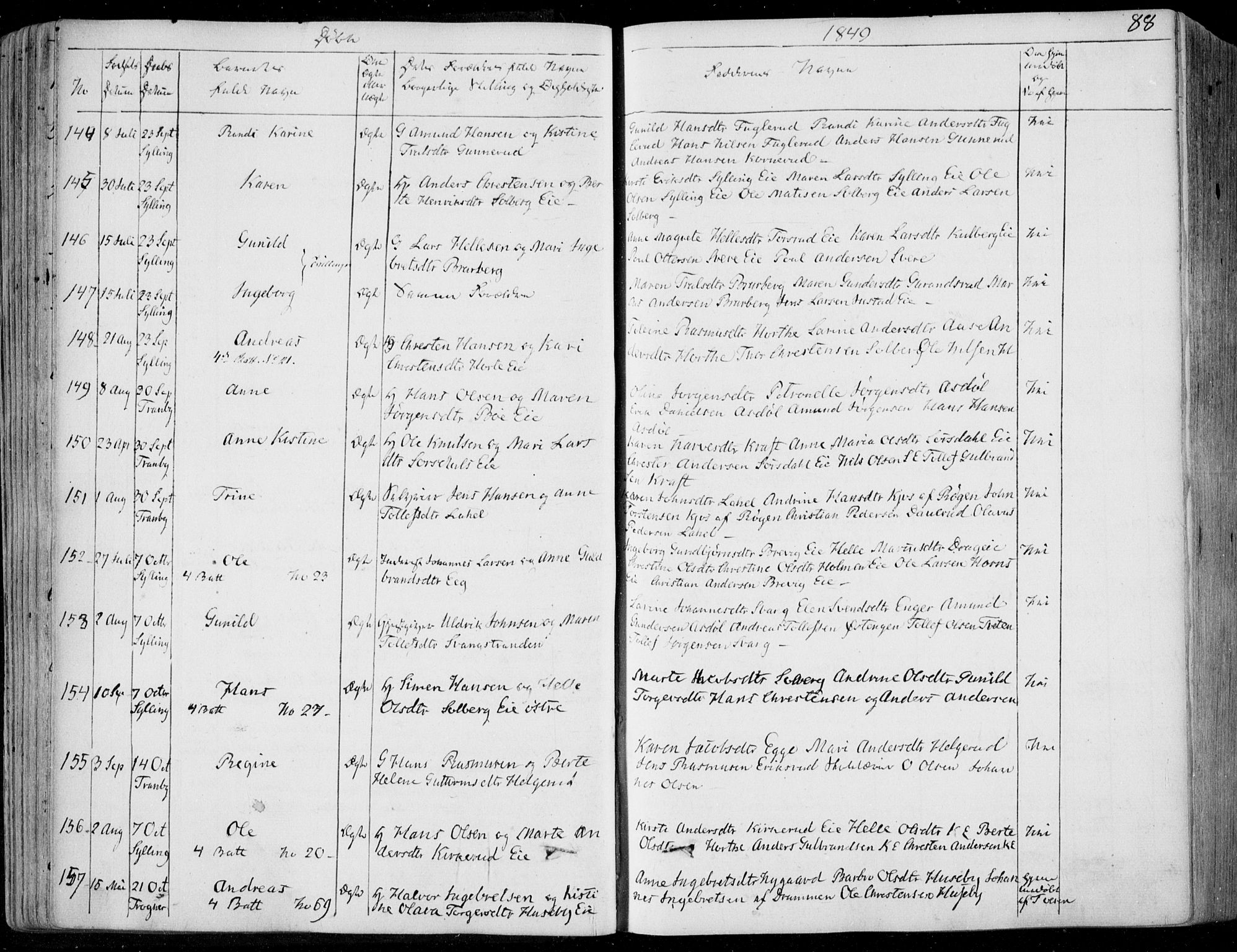 Lier kirkebøker, SAKO/A-230/F/Fa/L0011: Parish register (official) no. I 11, 1843-1854, p. 88
